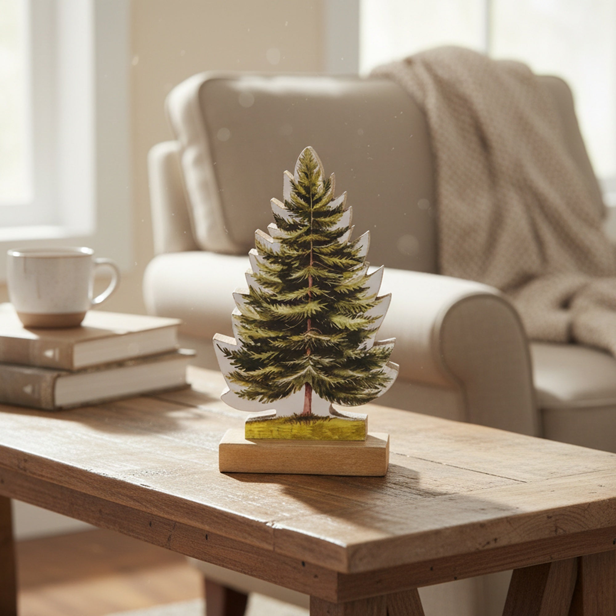 Enamel Coated Mango Wood Pine Tree, Holiday Decor