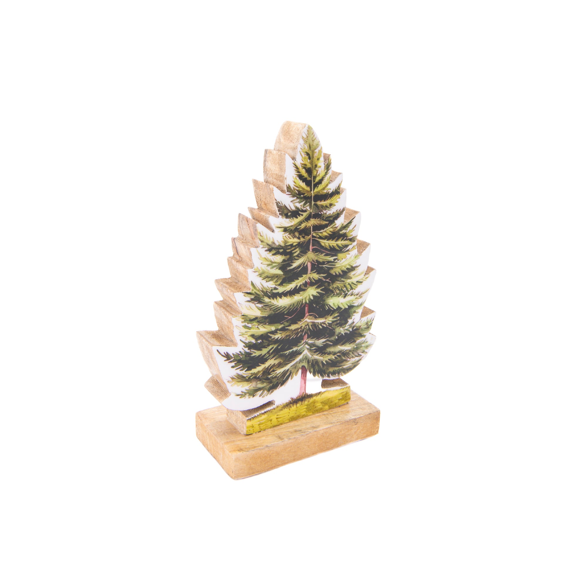 Enamel Coated Mango Wood Pine Tree, Holiday Decor