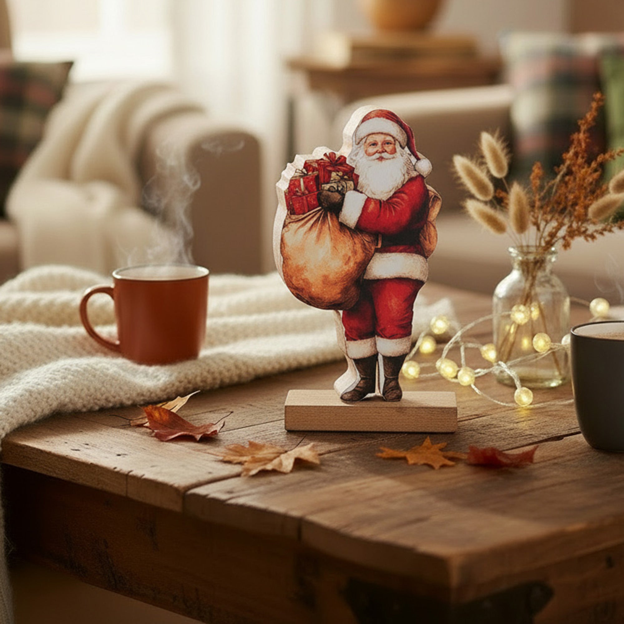 Enamel Coated Mango Wood Santa, Christmas, Holiday Decor