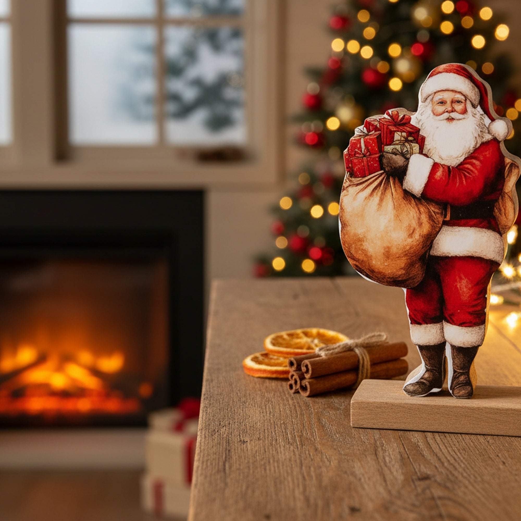 Enamel Coated Mango Wood Santa, Christmas, Holiday Decor