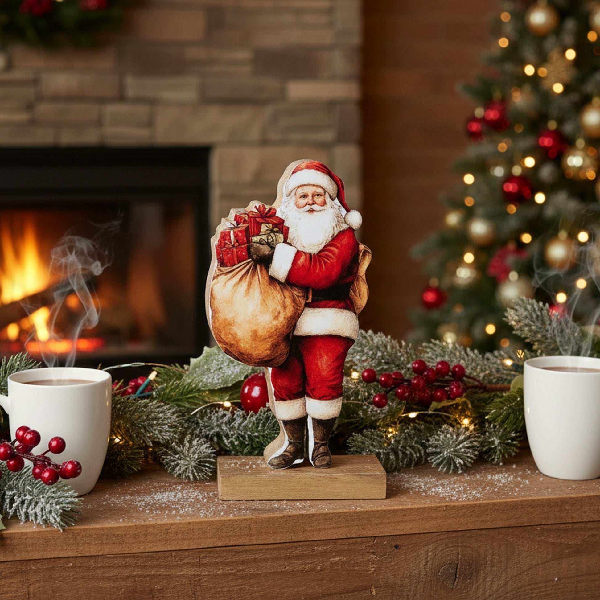 Enamel Coated Mango Wood Santa, Christmas, Holiday Decor