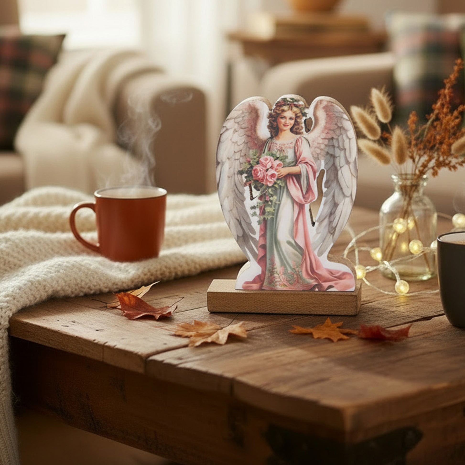 Enamel Coated Mango Wood Angel, Holiday Decor