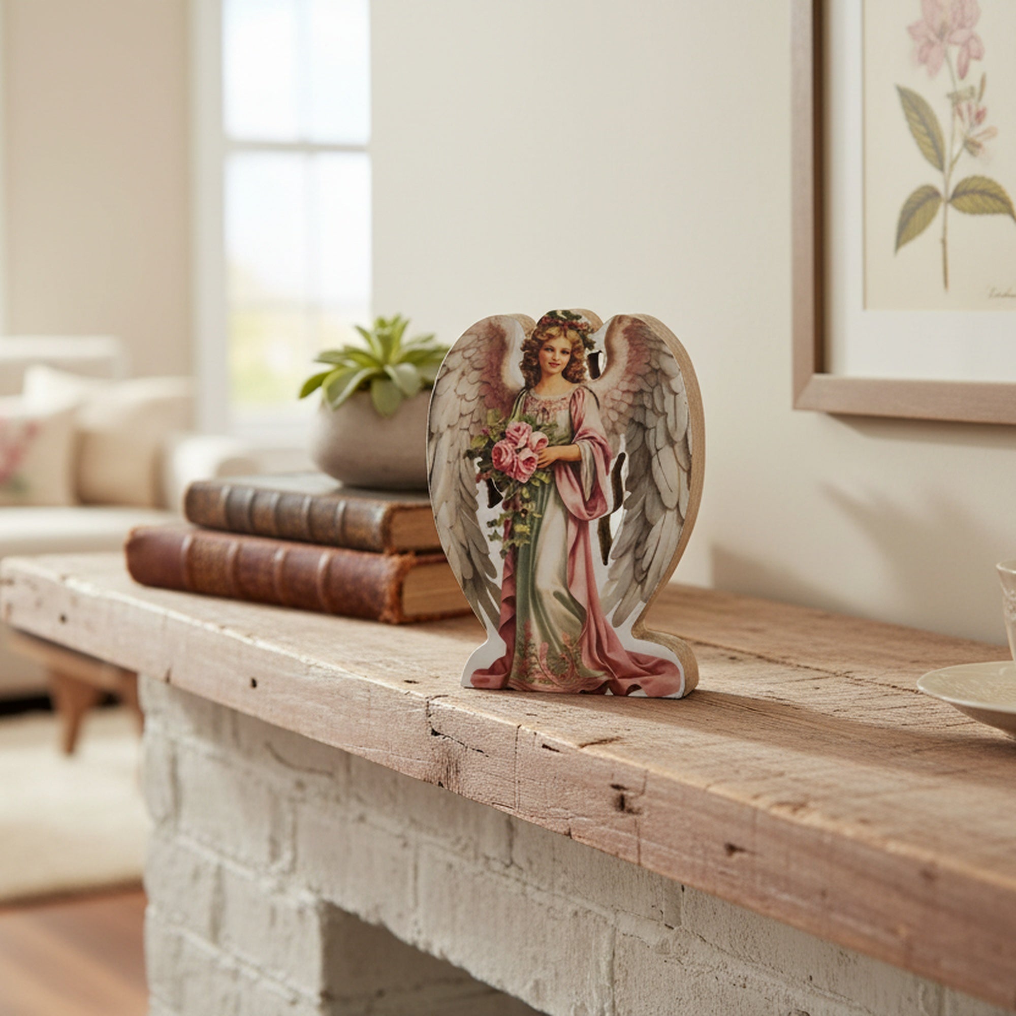 Enamel Coated Mango Wood Angel, Holiday Decor
