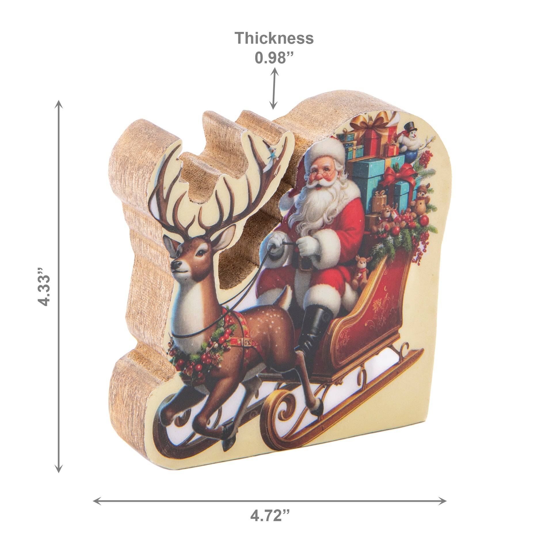 Enamel Coated Mango Wood Santa with Sleigh, Christmas, Holiday Decor