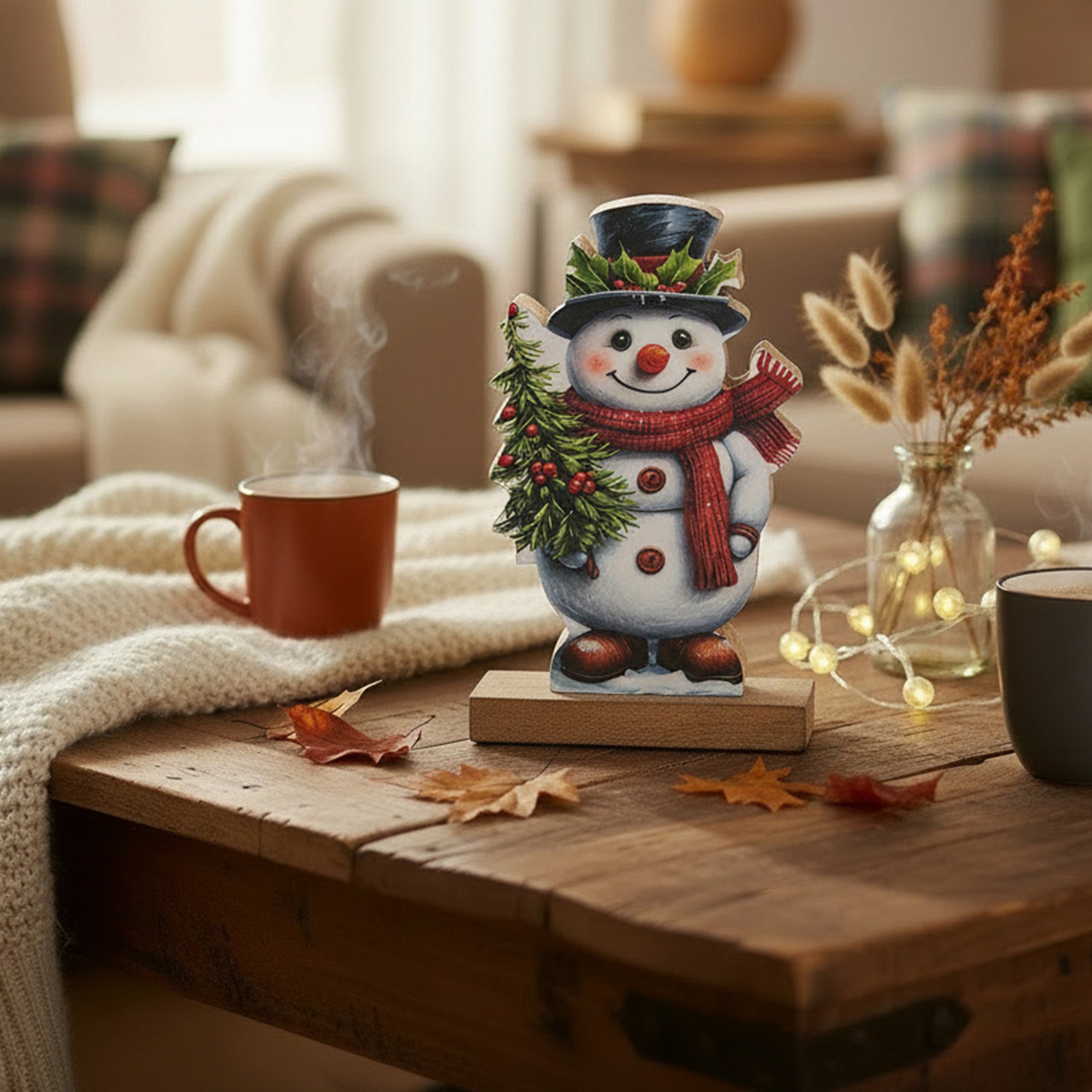 Enamel Coated Mango Wood Snowman, Christmas, Holiday Decor