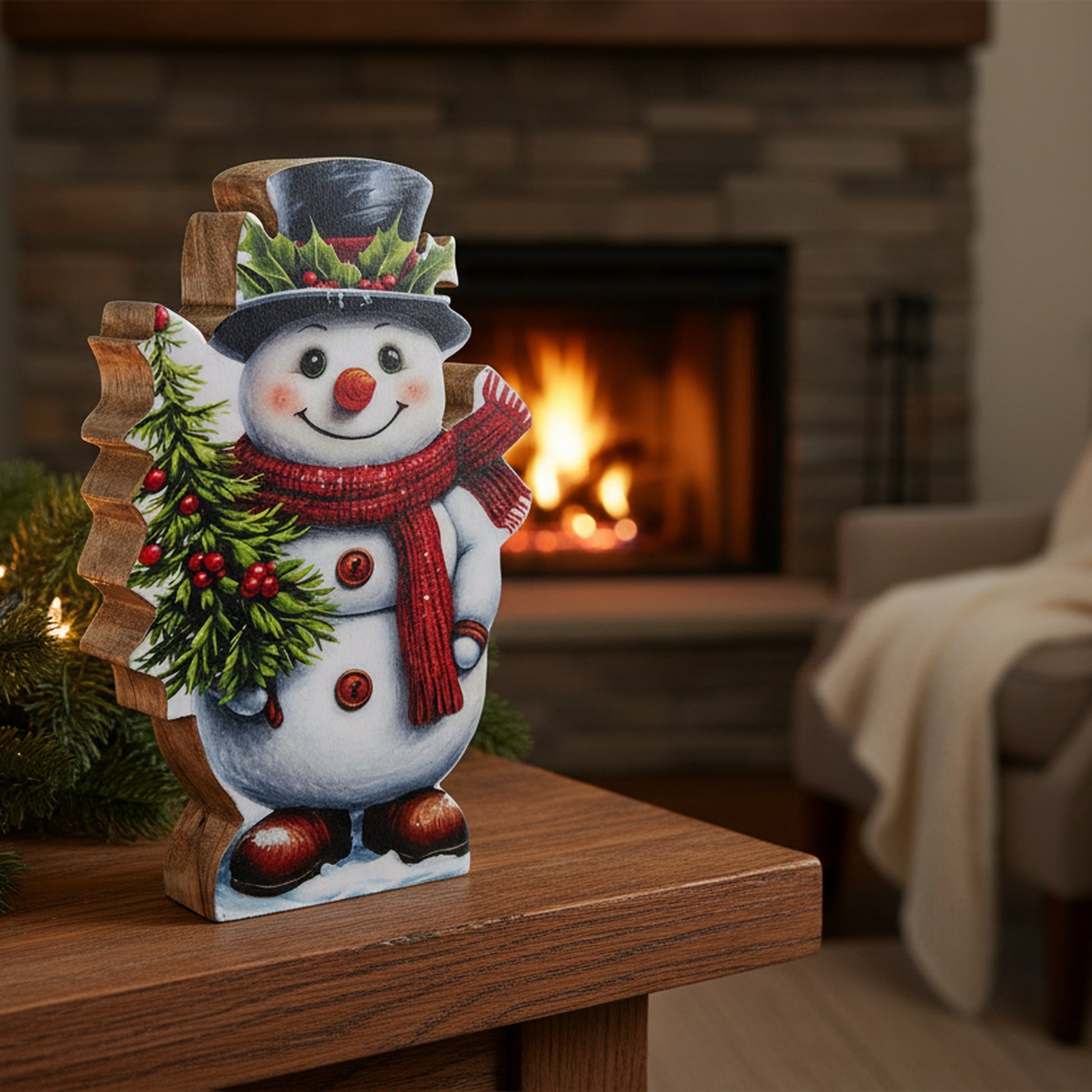 Enamel Coated Mango Wood Snowman, Christmas, Holiday Decor