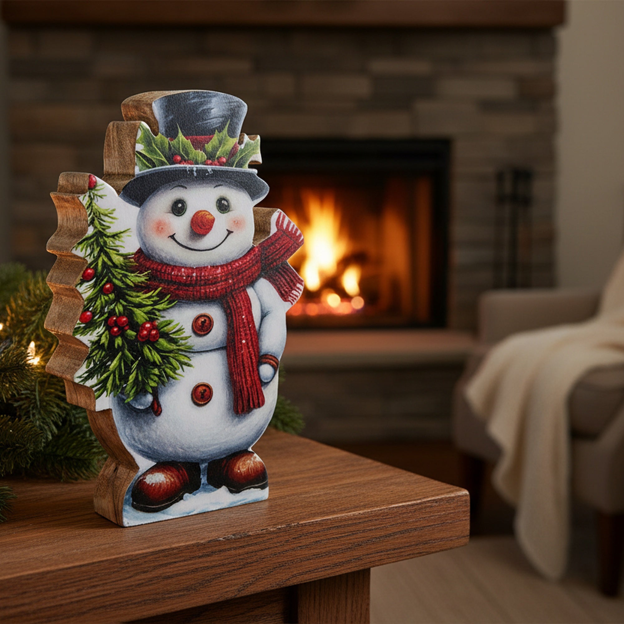 Enamel Coated Mango Wood Snowman, Christmas, Holiday Decor