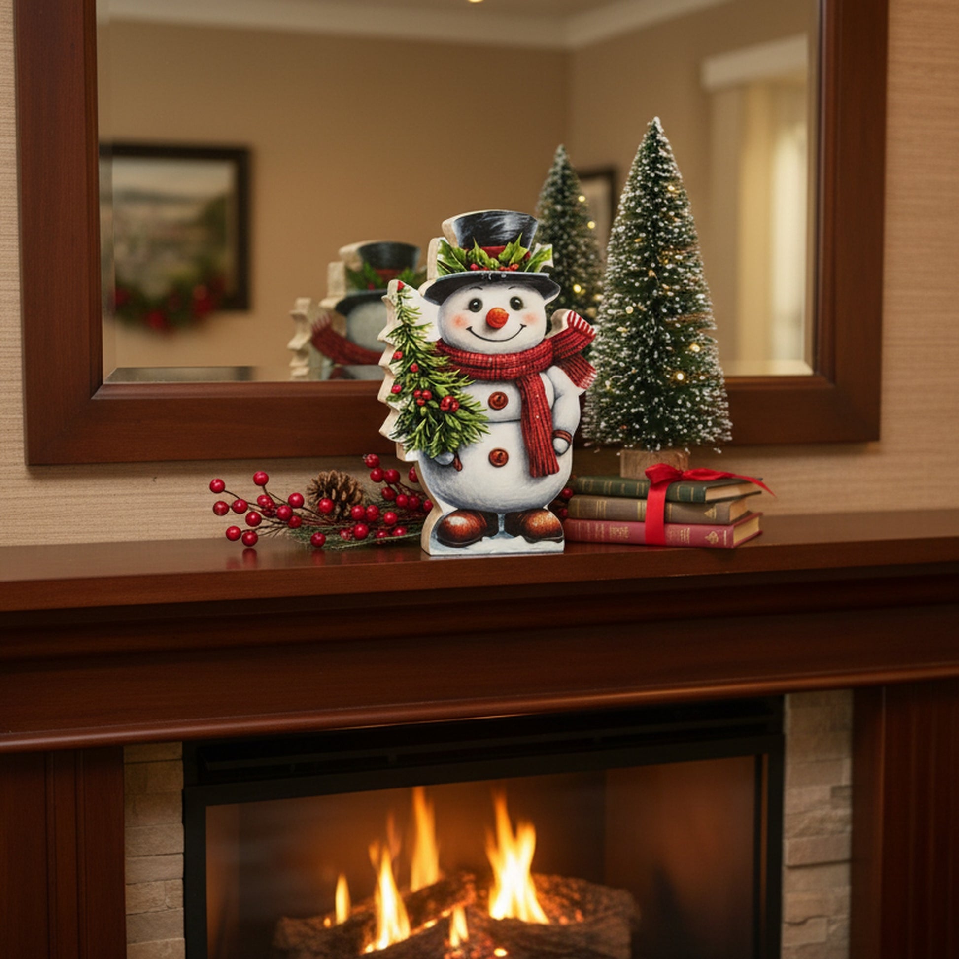 Enamel Coated Mango Wood Snowman, Christmas, Holiday Decor