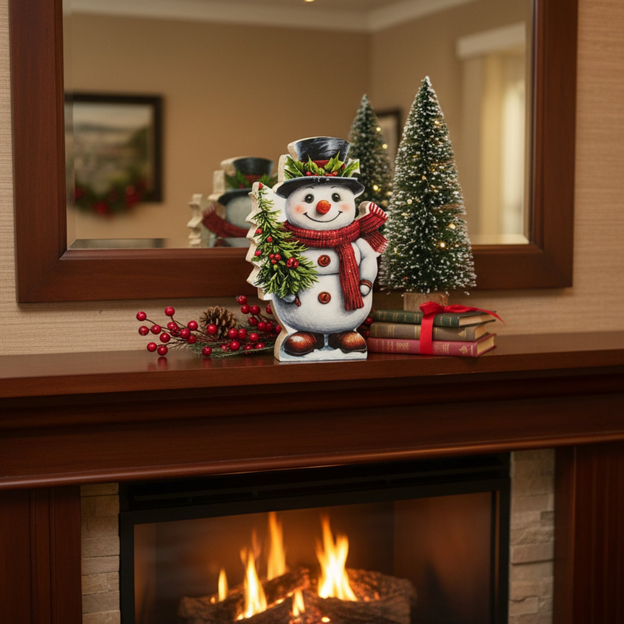 Enamel Coated Mango Wood Snowman, Christmas, Holiday Decor