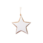 Enamel Coated Mango Wood Ornament White Star, Ornament, Holiday Decor- Set of 6