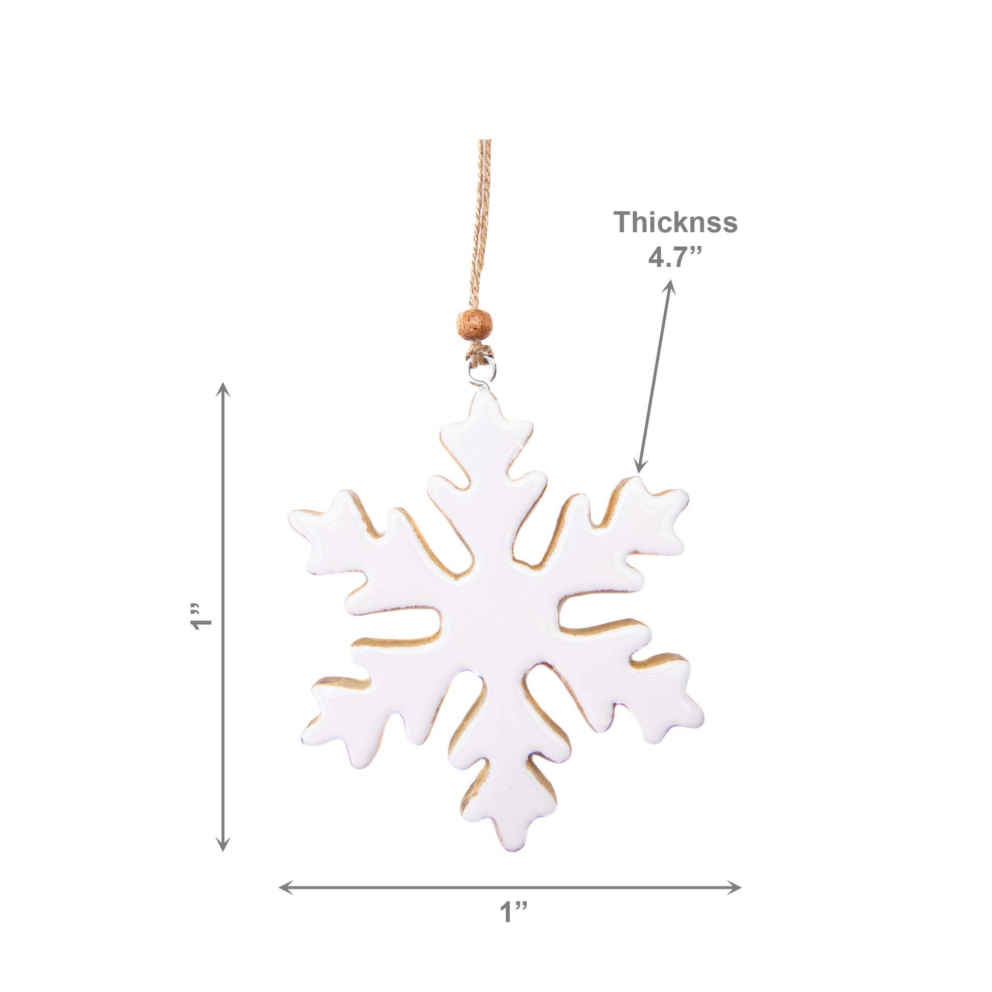 Enamel Coated Mango Wood Ornament White Snowflake, Christmas, Ornament, Holiday Decor- Set of 6