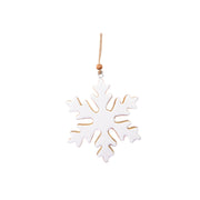 Enamel Coated Mango Wood Ornament White Snowflake, Christmas, Ornament, Holiday Decor- Set of 6