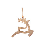 Enamel Coated Mango Wood Ornament White Reindeer with Cut-Out, Christmas, Ornament, Holiday Decor- Set of 6