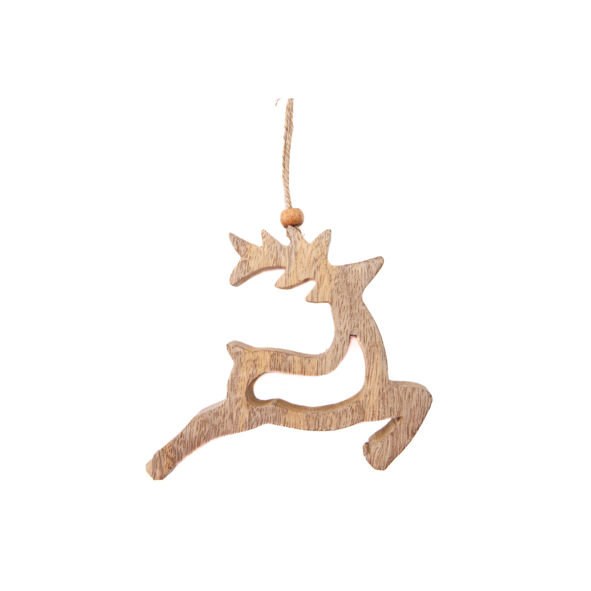 Enamel Coated Mango Wood Ornament White Reindeer with Cut-Out, Christmas, Ornament, Holiday Decor- Set of 6