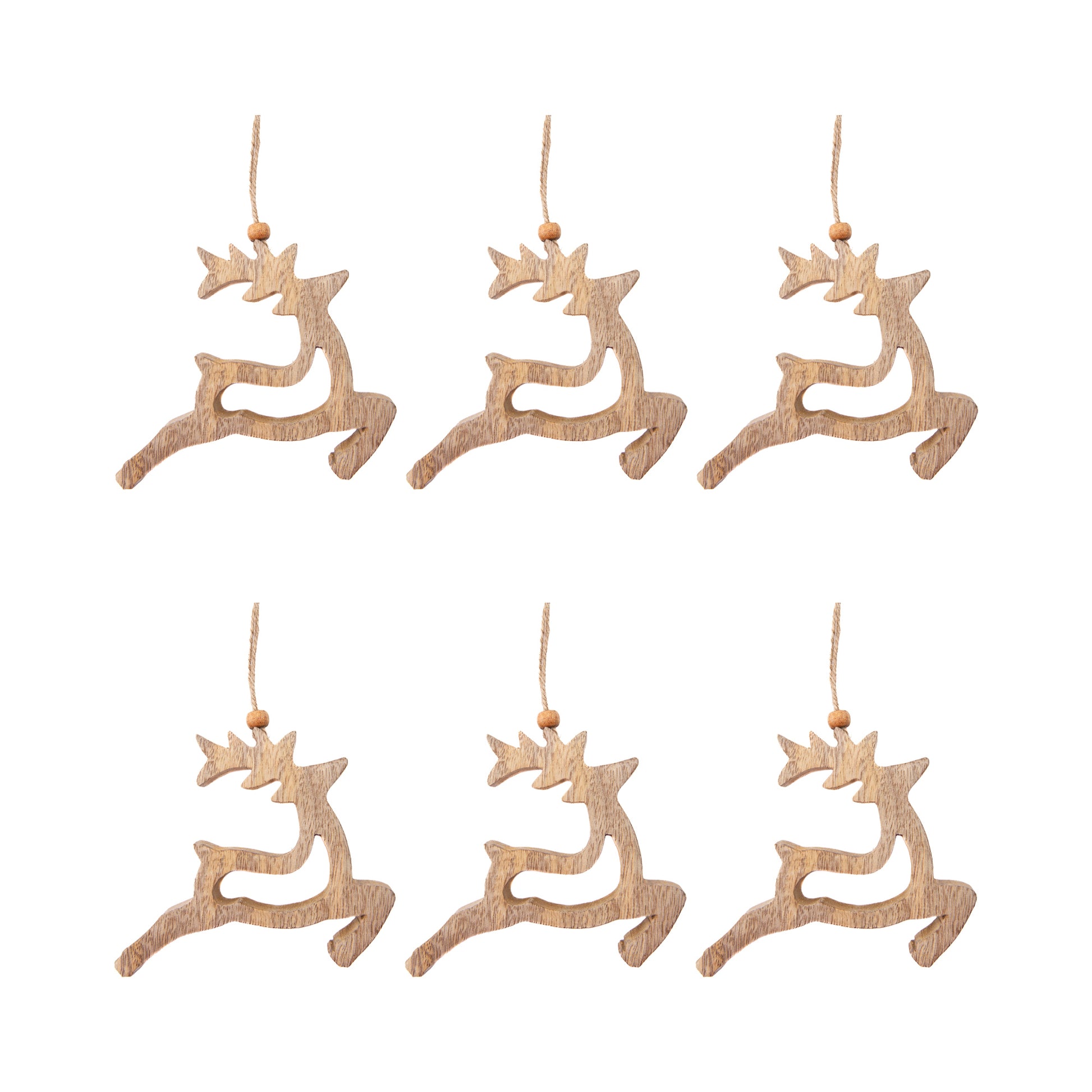 Enamel Coated Mango Wood Ornament White Reindeer with Cut-Out, Christmas, Ornament, Holiday Decor- Set of 6