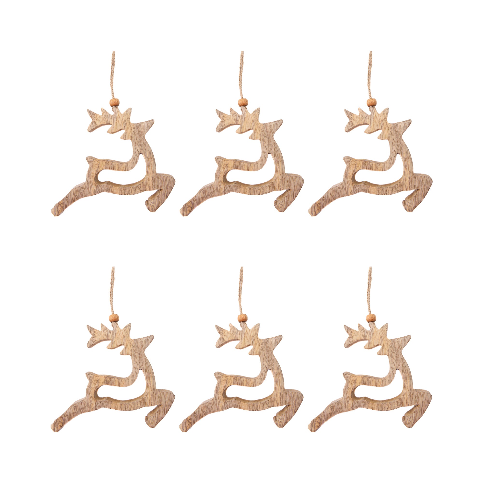 Enamel Coated Mango Wood Ornament White Reindeer with Cut-Out, Christmas, Ornament, Holiday Decor- Set of 6