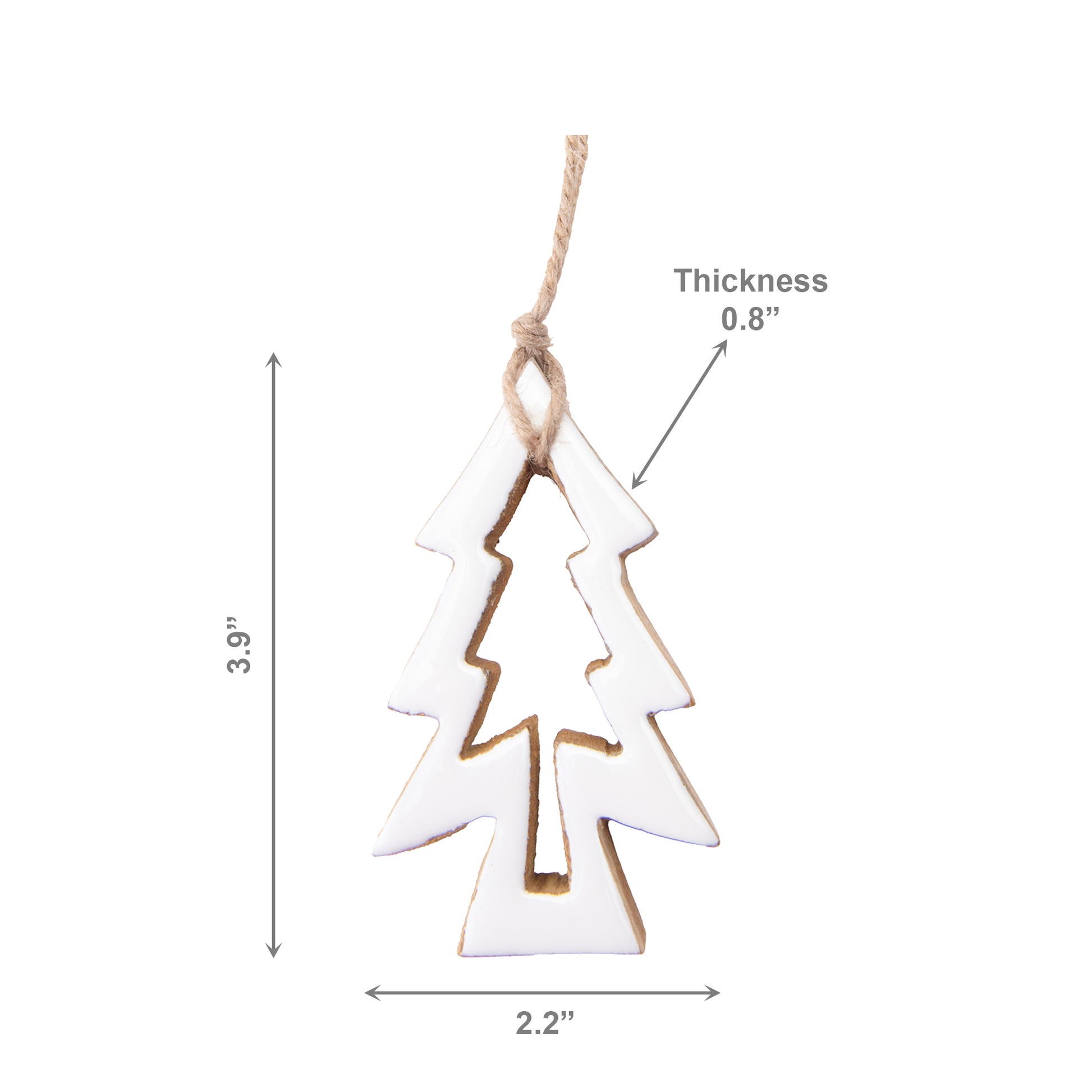Enamel Coated Mango Wood Ornament White Tree with Cut-Out, Christmas, Ornament, Holiday Decor- Set of 6