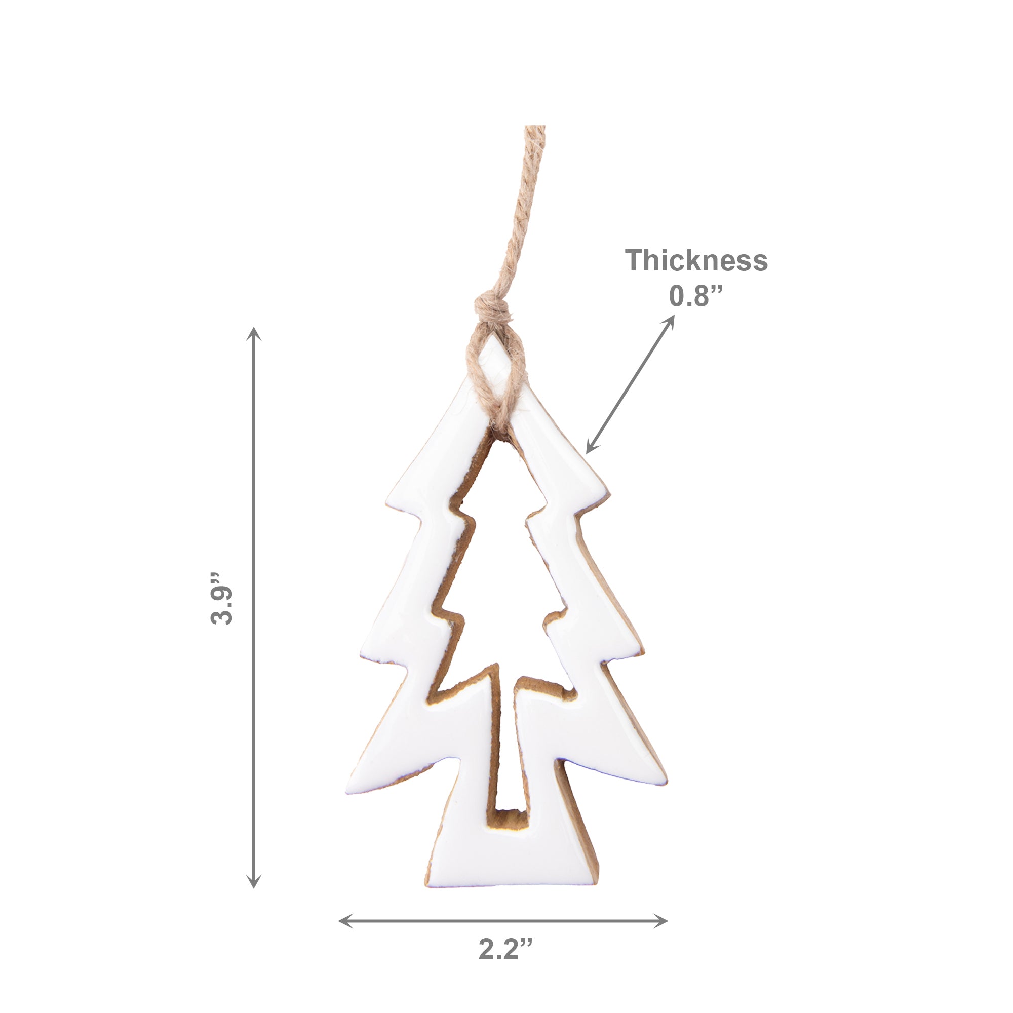 Enamel Coated Mango Wood Ornament White Tree with Cut-Out, Christmas, Ornament, Holiday Decor- Set of 6