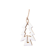 Enamel Coated Mango Wood Ornament White Tree with Cut-Out, Christmas, Ornament, Holiday Decor- Set of 6