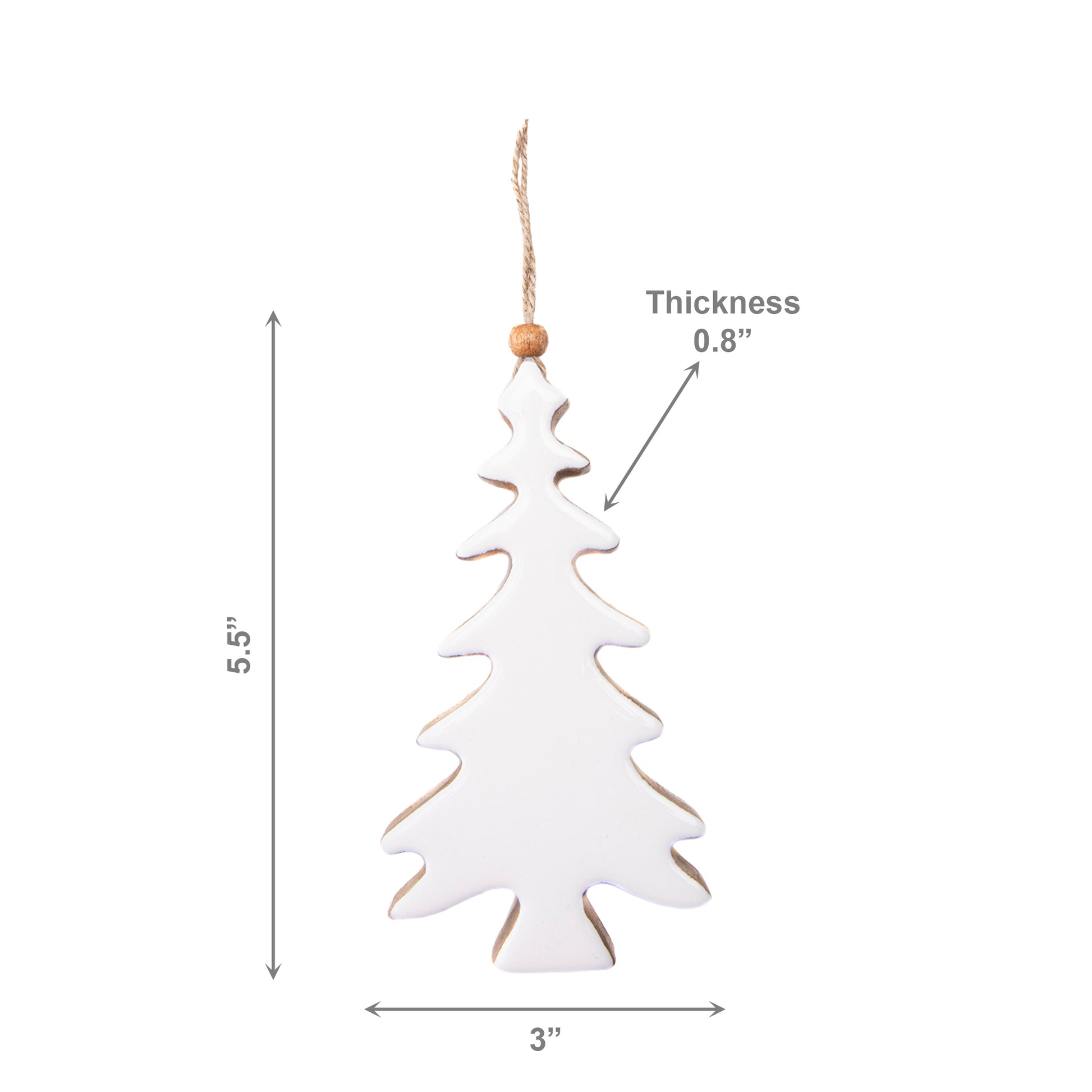 Enamel Coated Mango Wood Ornament White Tree, Ornament, Holiday Decor- Set of 6