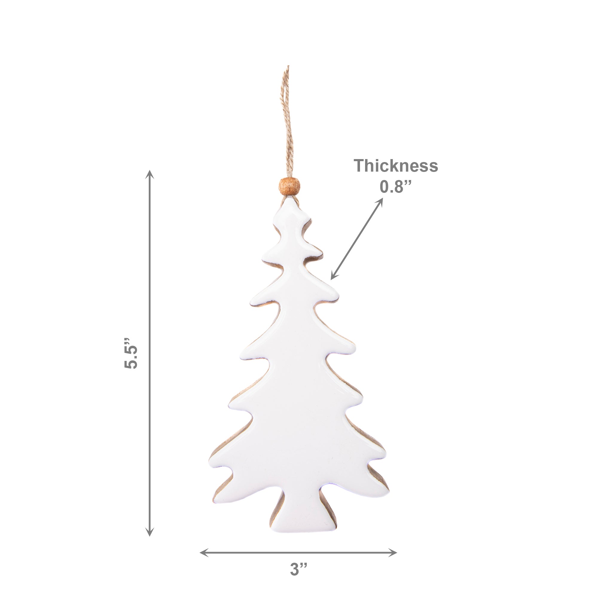 Enamel Coated Mango Wood Ornament White Tree, Ornament, Holiday Decor- Set of 6