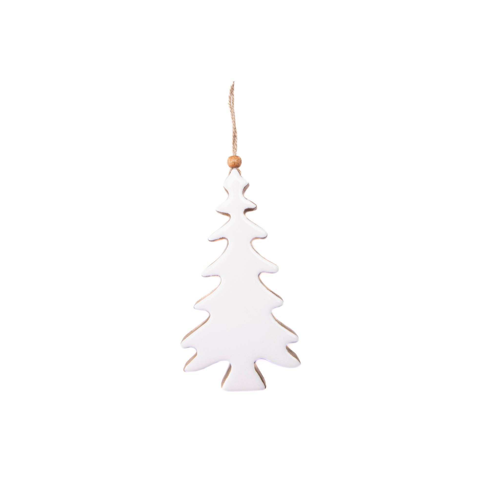 Enamel Coated Mango Wood Ornament White Tree, Ornament, Holiday Decor- Set of 6