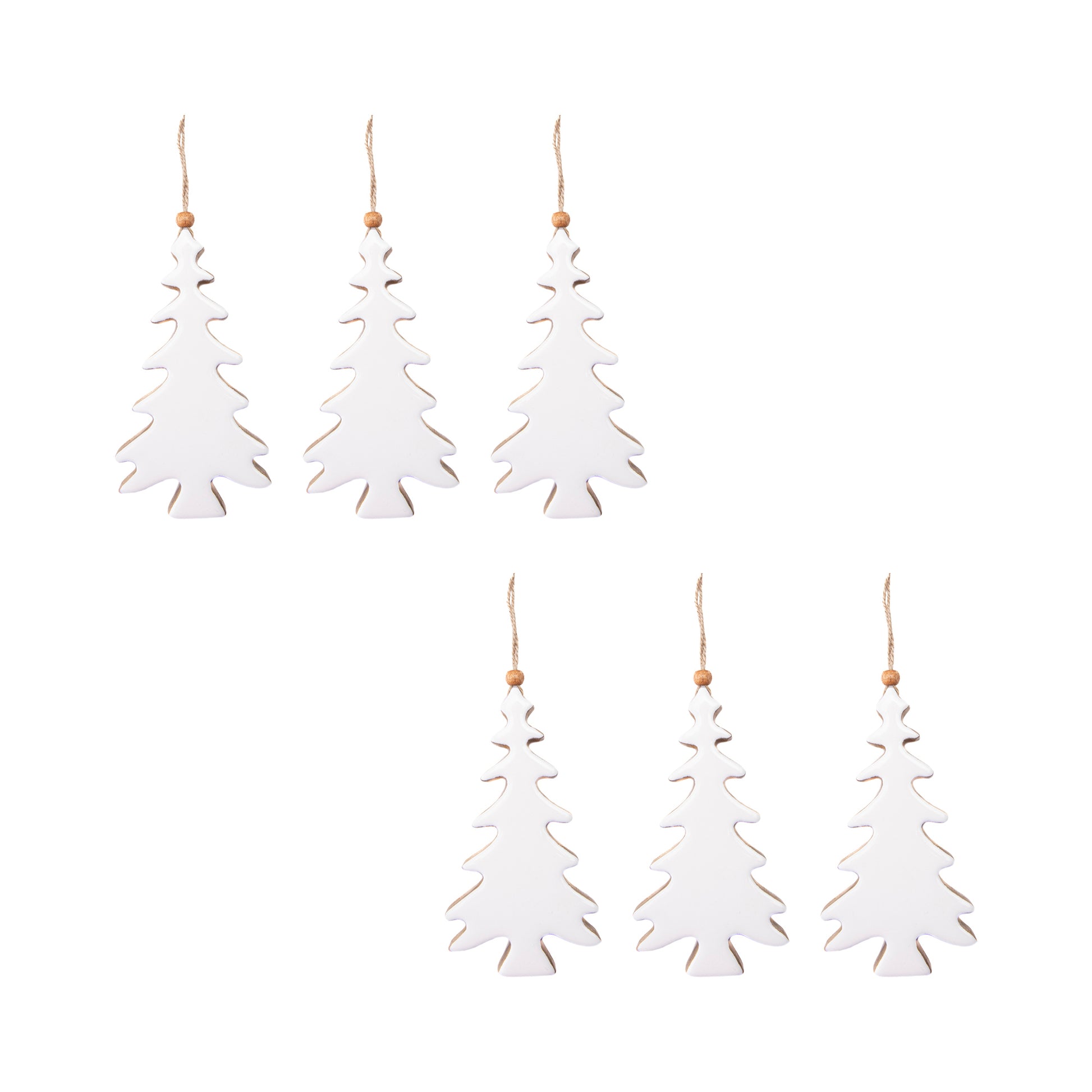 Enamel Coated Mango Wood Ornament White Tree, Ornament, Holiday Decor- Set of 6