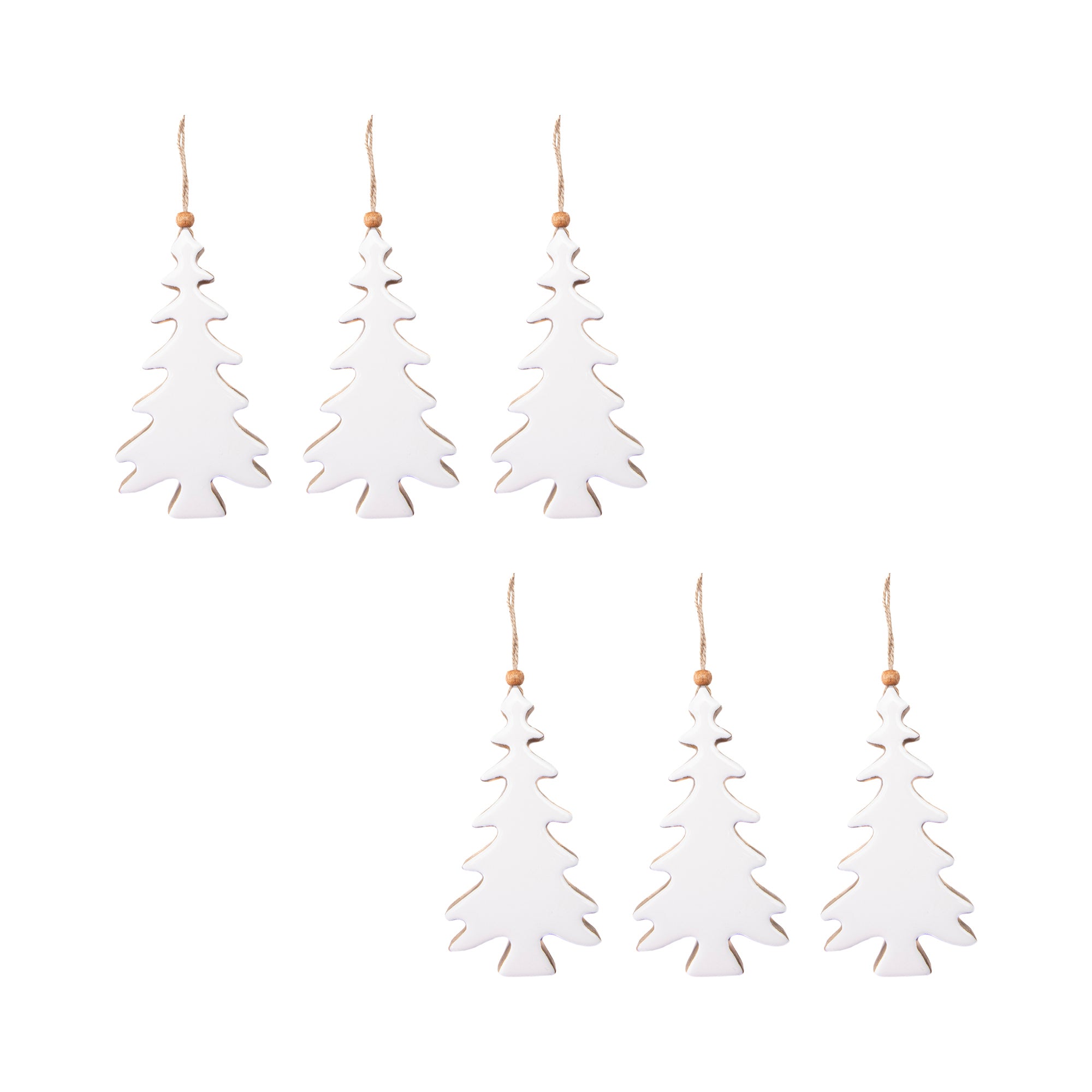 Enamel Coated Mango Wood Ornament White Tree, Ornament, Holiday Decor- Set of 6