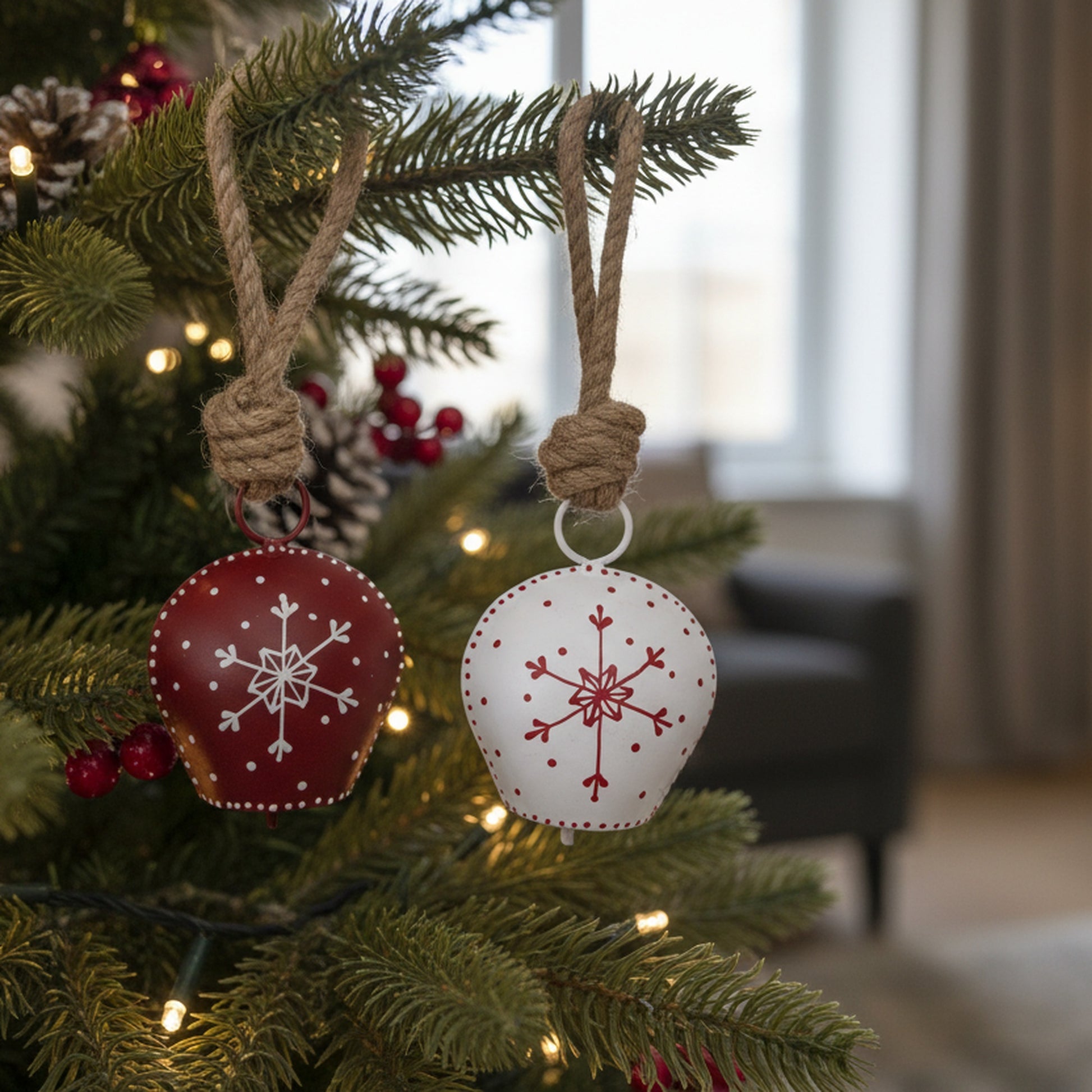 Metal Bell Ornament Snowflake Assorted, Christmas, Ornament, Holiday Decor- Set of 6