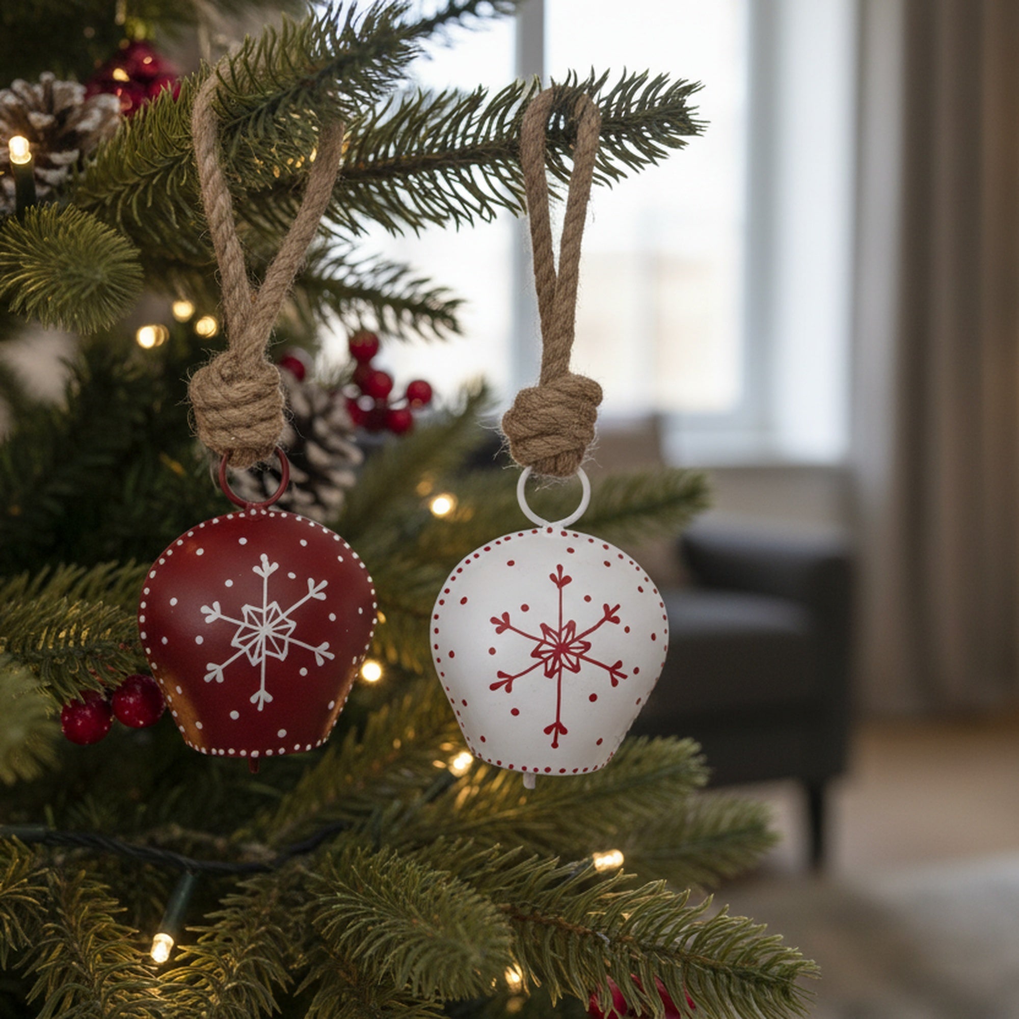 Metal Bell Ornament Snowflake Assorted, Christmas, Ornament, Holiday Decor- Set of 6