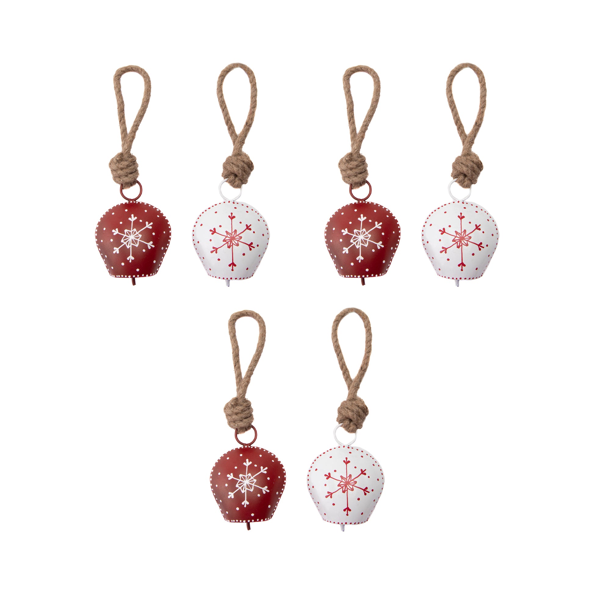 Metal Bell Ornament Snowflake Assorted, Christmas, Ornament, Holiday Decor- Set of 6