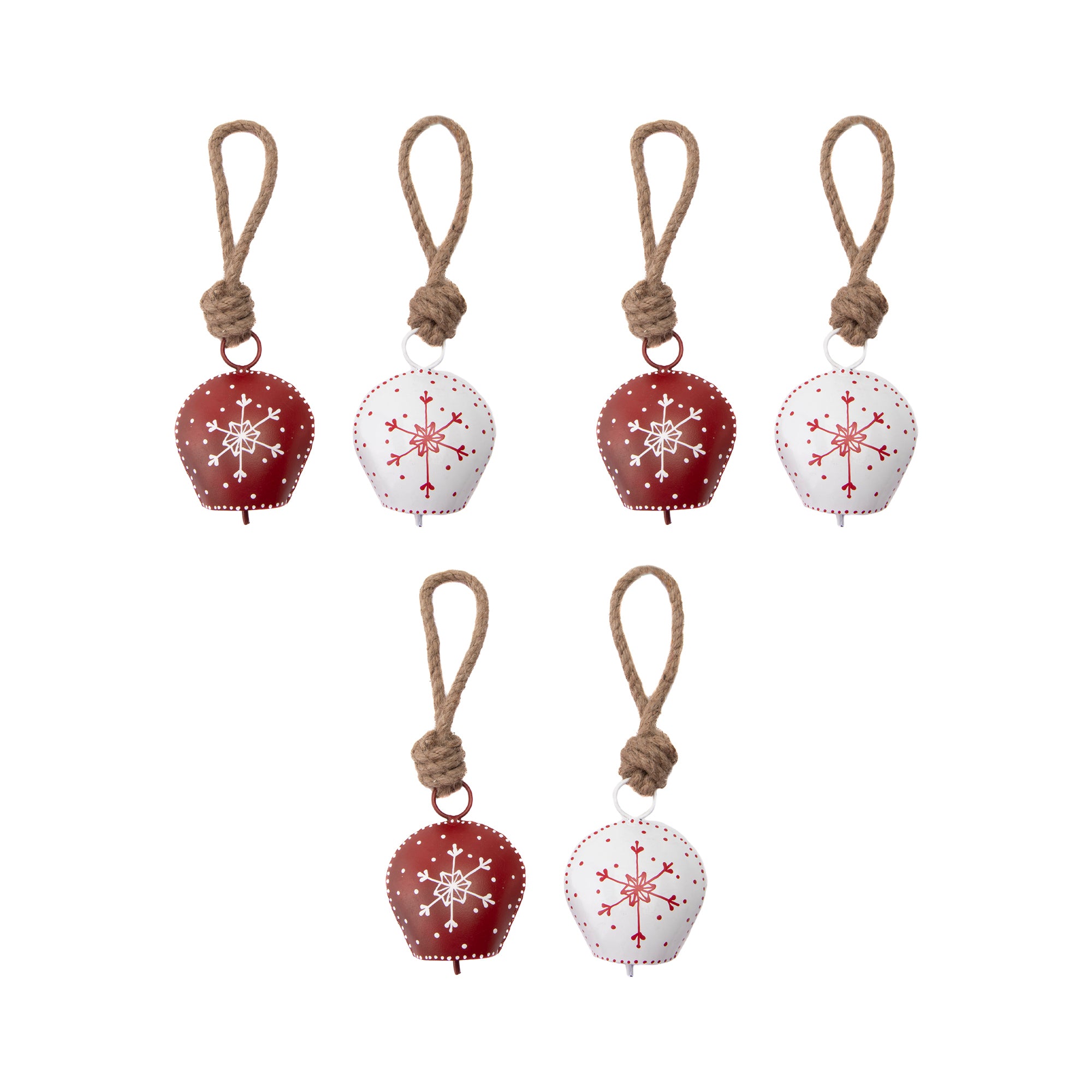 Metal Bell Ornament Snowflake Assorted, Christmas, Ornament, Holiday Decor- Set of 6