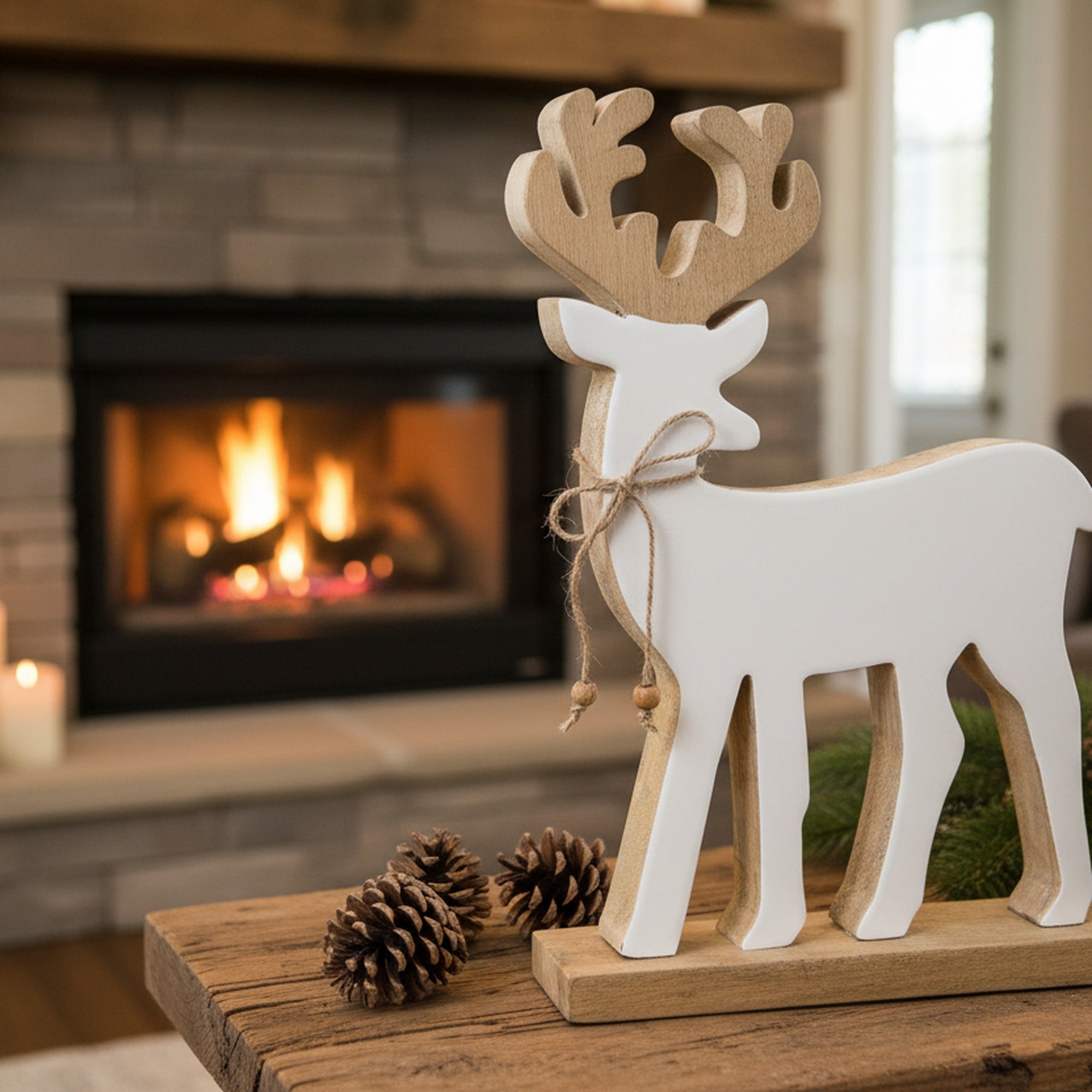 Enamel Coated Mango Wood White Reindeer, Christmas, Holiday Decor