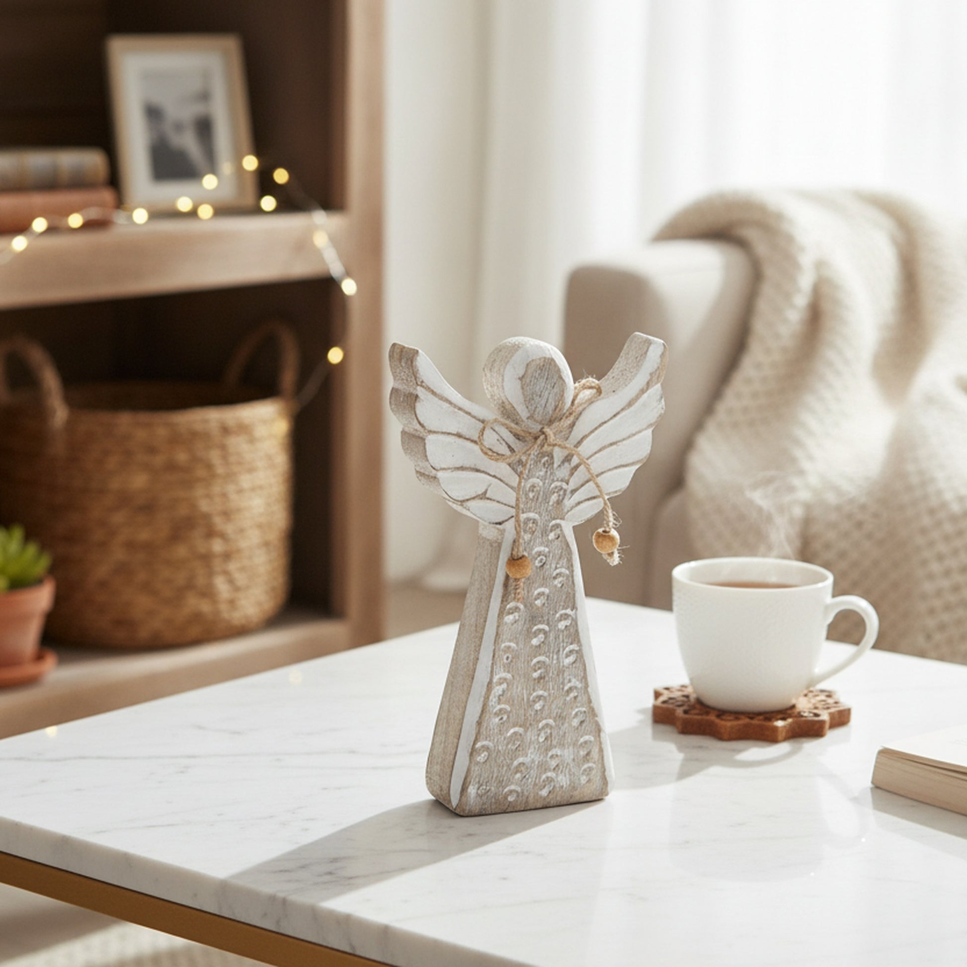 Mango Wood Decor White Angel, Holiday Decor