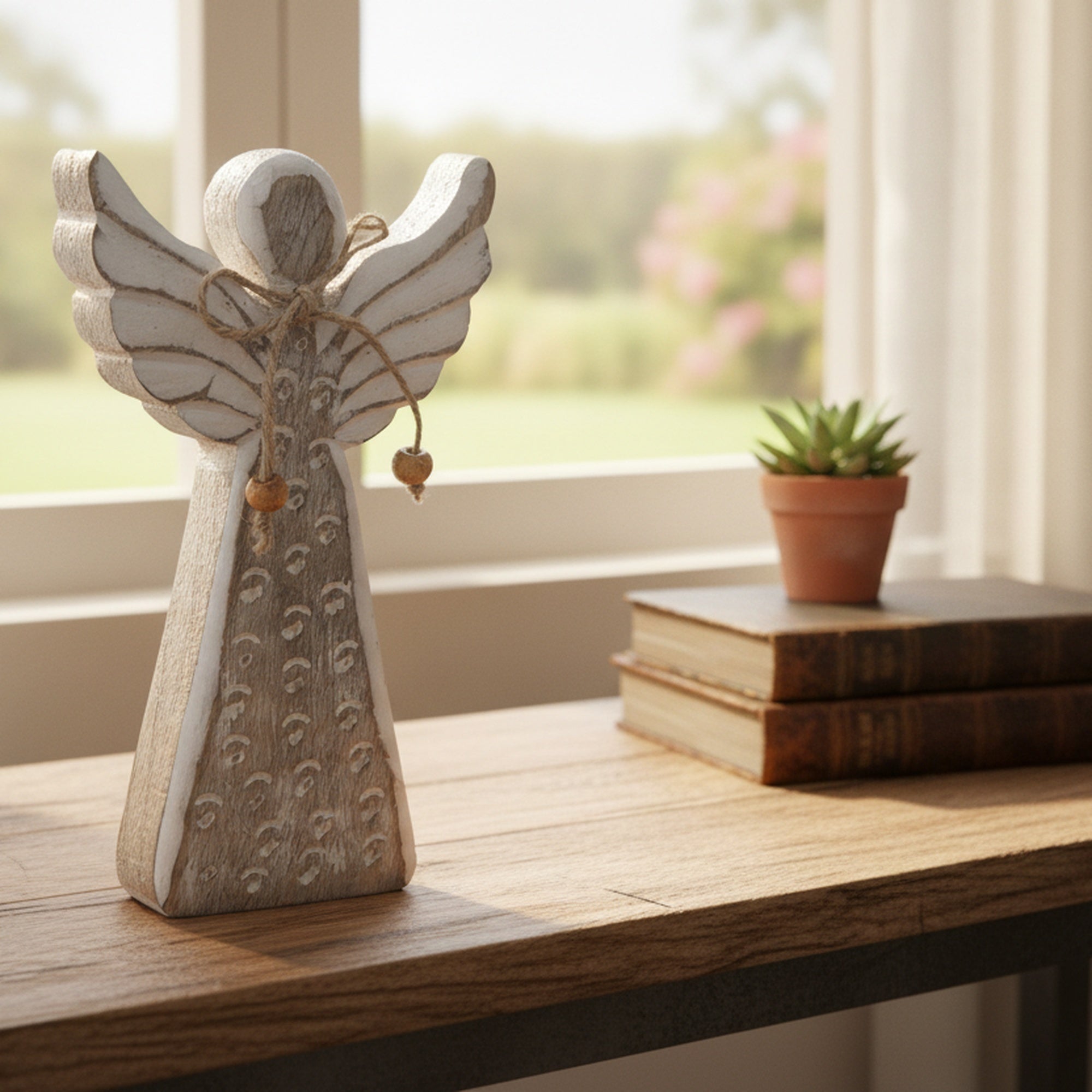 Mango Wood Decor White Angel, Holiday Decor