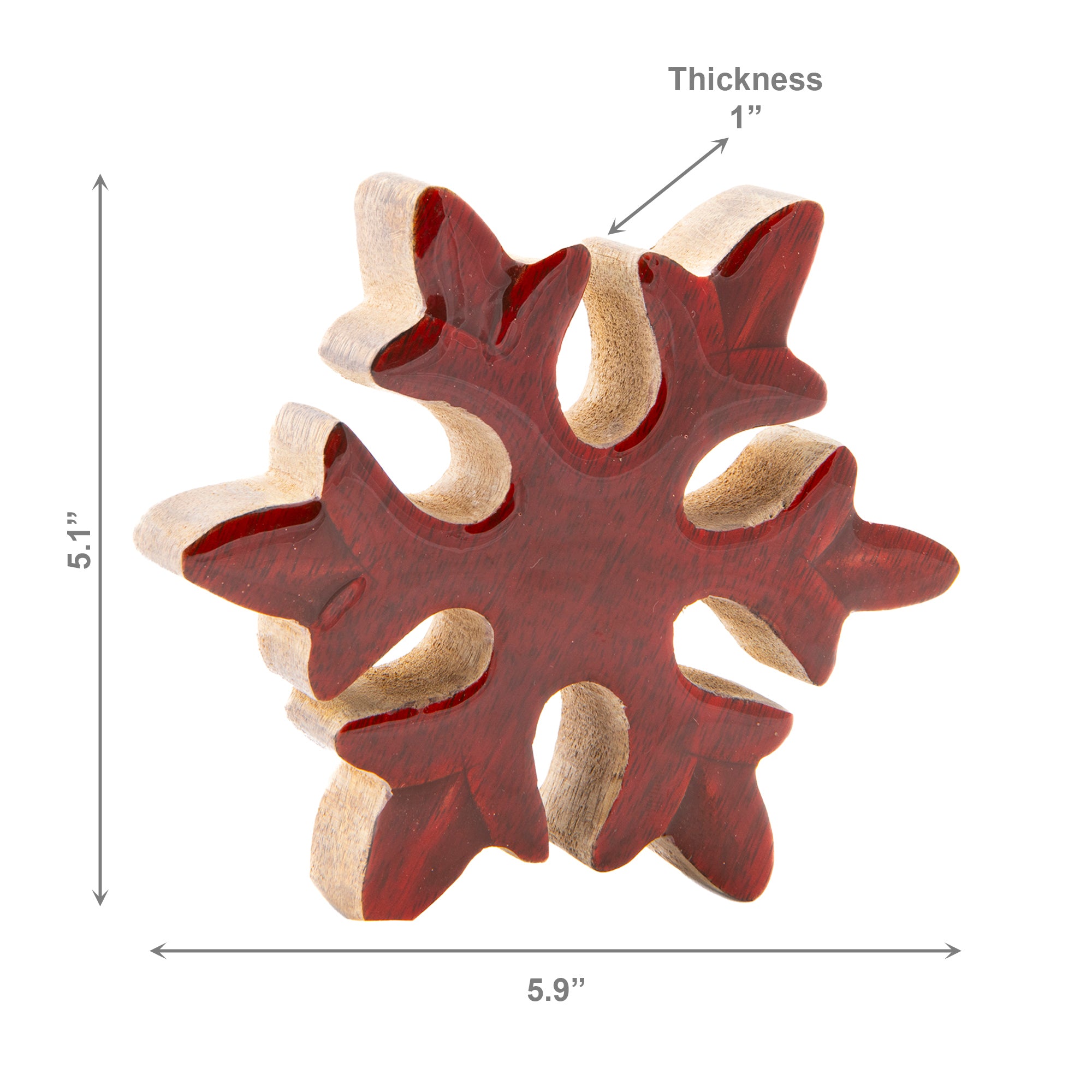Enamel Coated Mango Wood Red Snowflake, Christmas, Holiday Decor