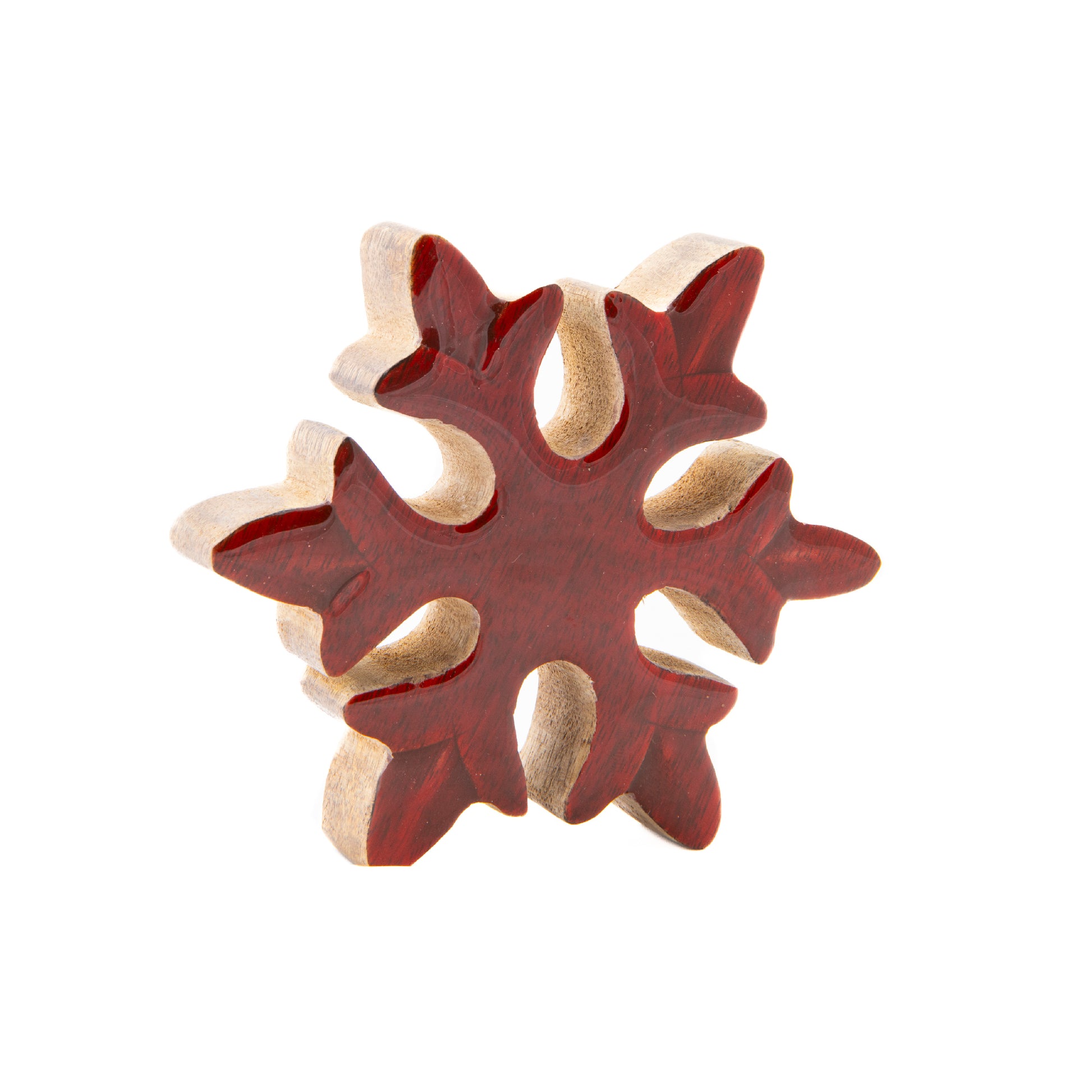 Enamel Coated Mango Wood Red Snowflake, Christmas, Holiday Decor