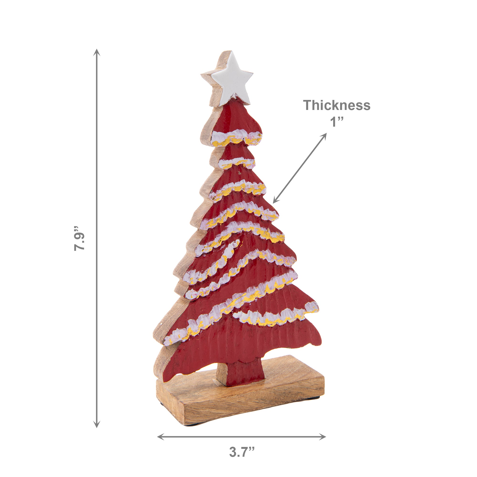 Mango Wood Red Tree with Enamel Coated Star, Christmas, Holiday Decor