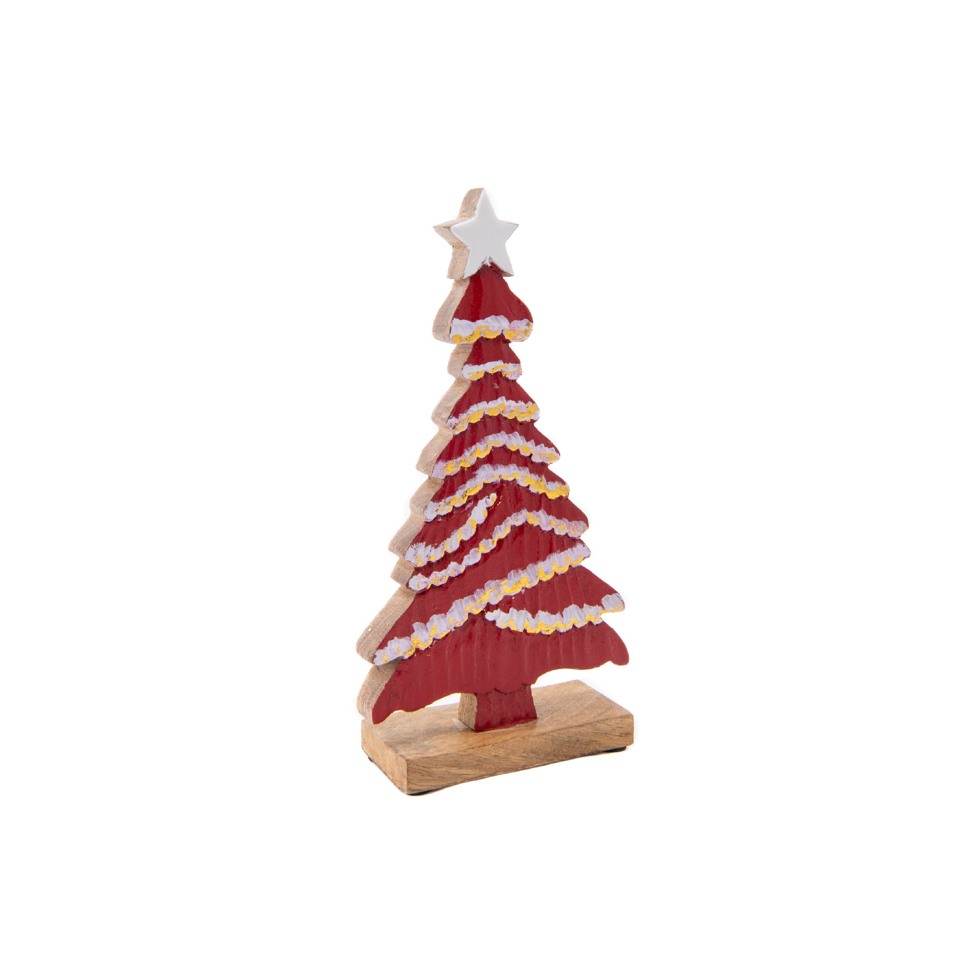 Mango Wood Red Tree with Enamel Coated Star, Christmas, Holiday Decor