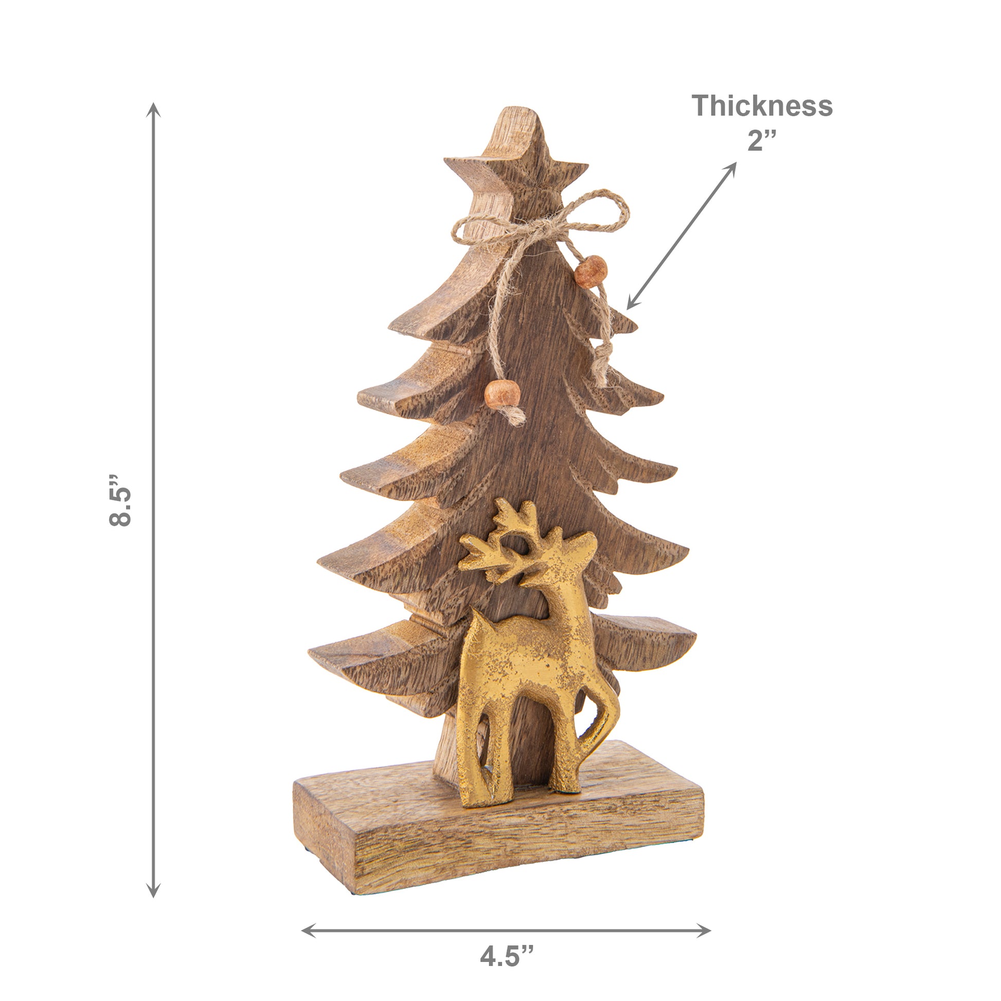 Mango Wood Tree with Gold Metal Reindeer, Christmas, Holiday Decor