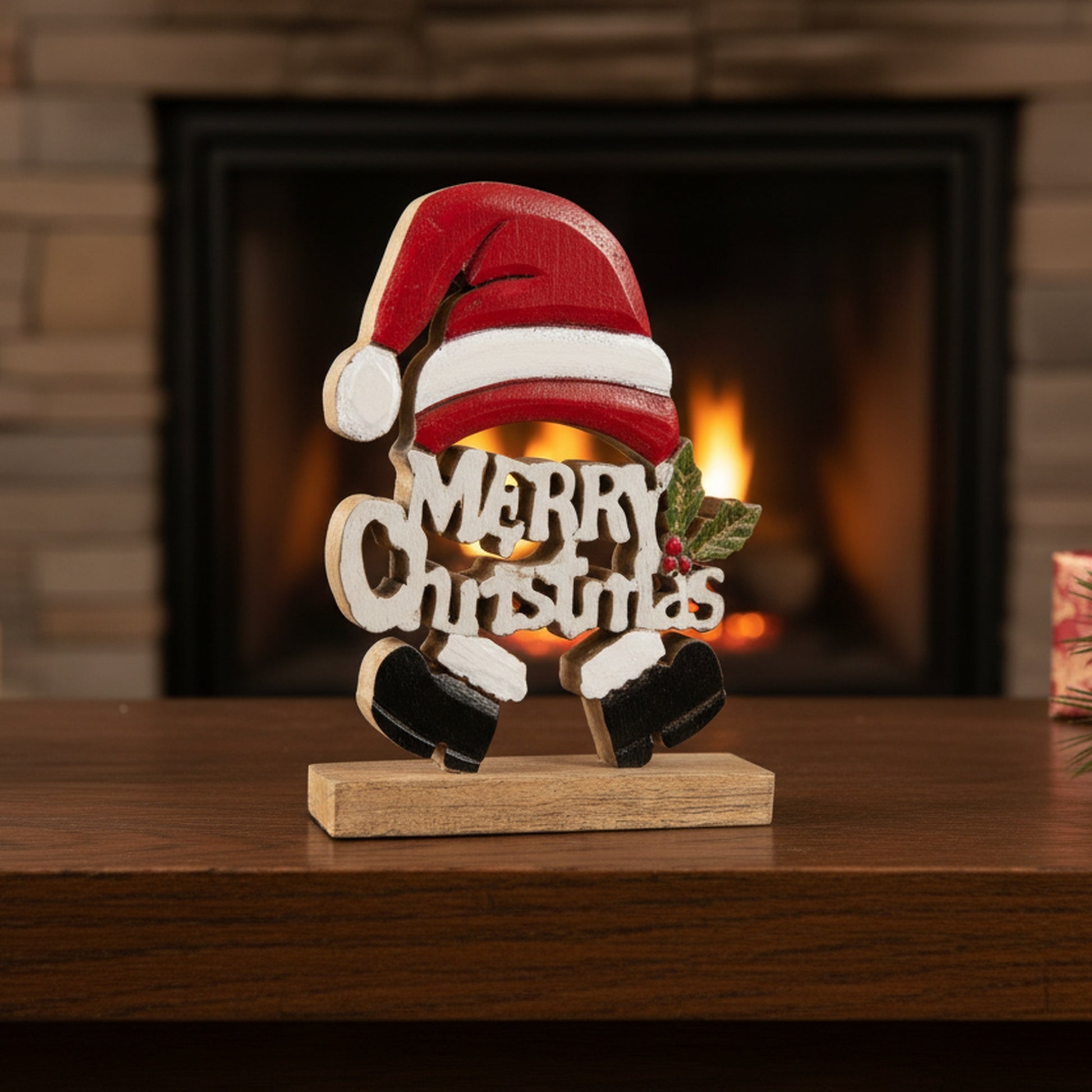 Mango Wood Santa Merry Christmas, Christmas, Holiday Decor