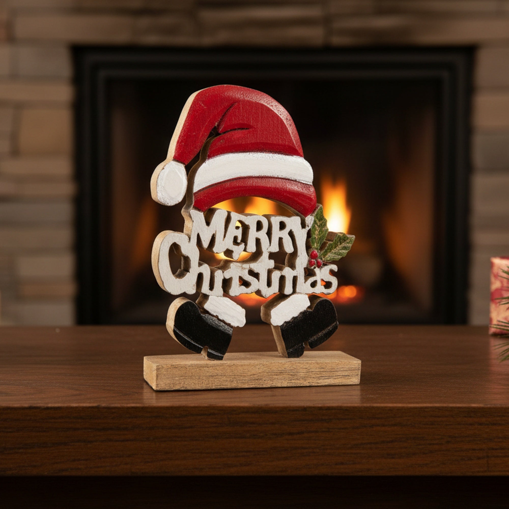 Mango Wood Santa Merry Christmas, Christmas, Holiday Decor