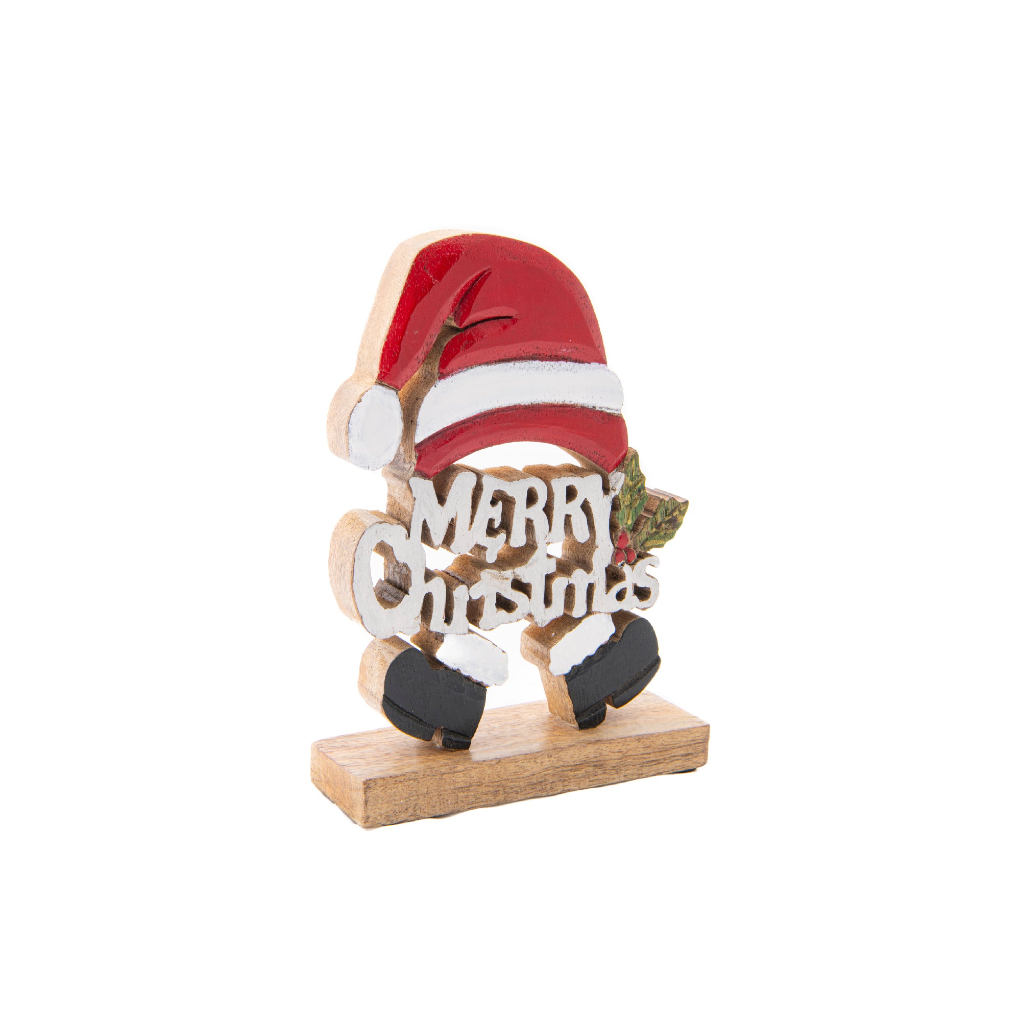 Mango Wood Santa Merry Christmas, Christmas, Holiday Decor