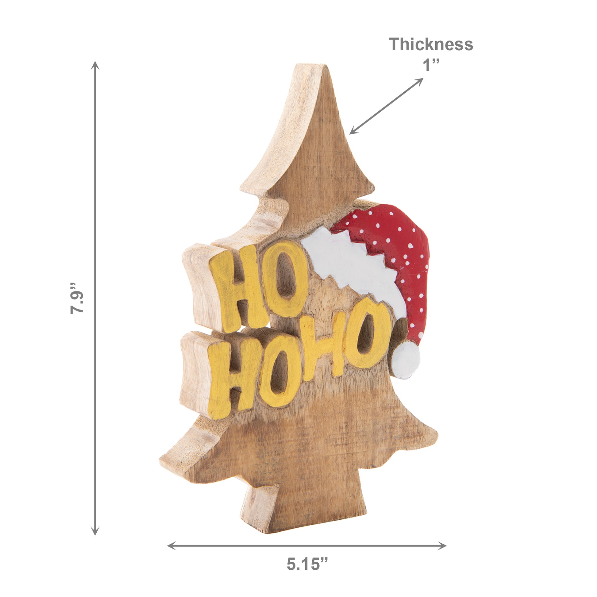 Mango Wood Decor Ho Ho Ho Santa Hat, Christmas, Holiday Decor