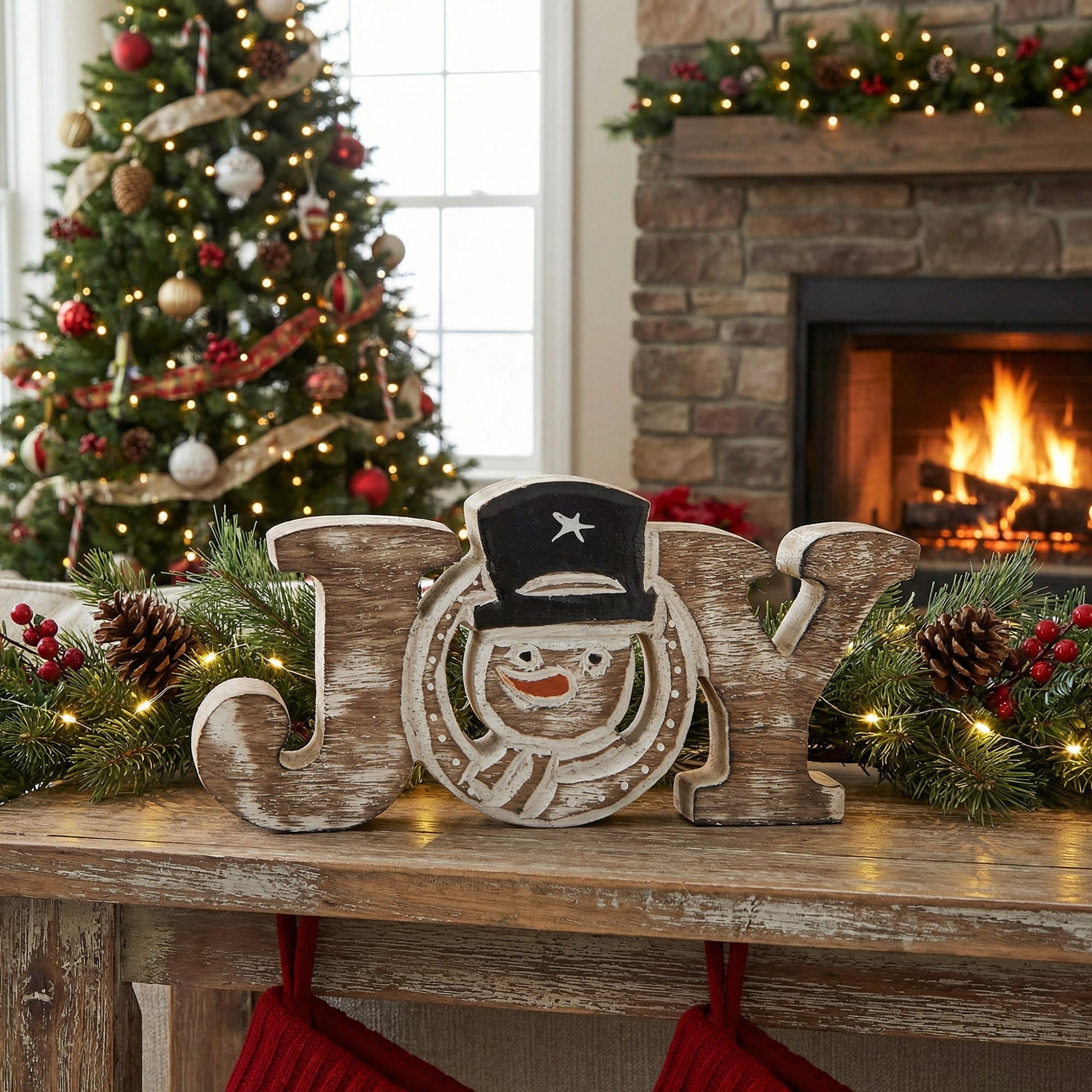 Mango Wood Decor Joy Snowman, Christmas, Holiday Decor
