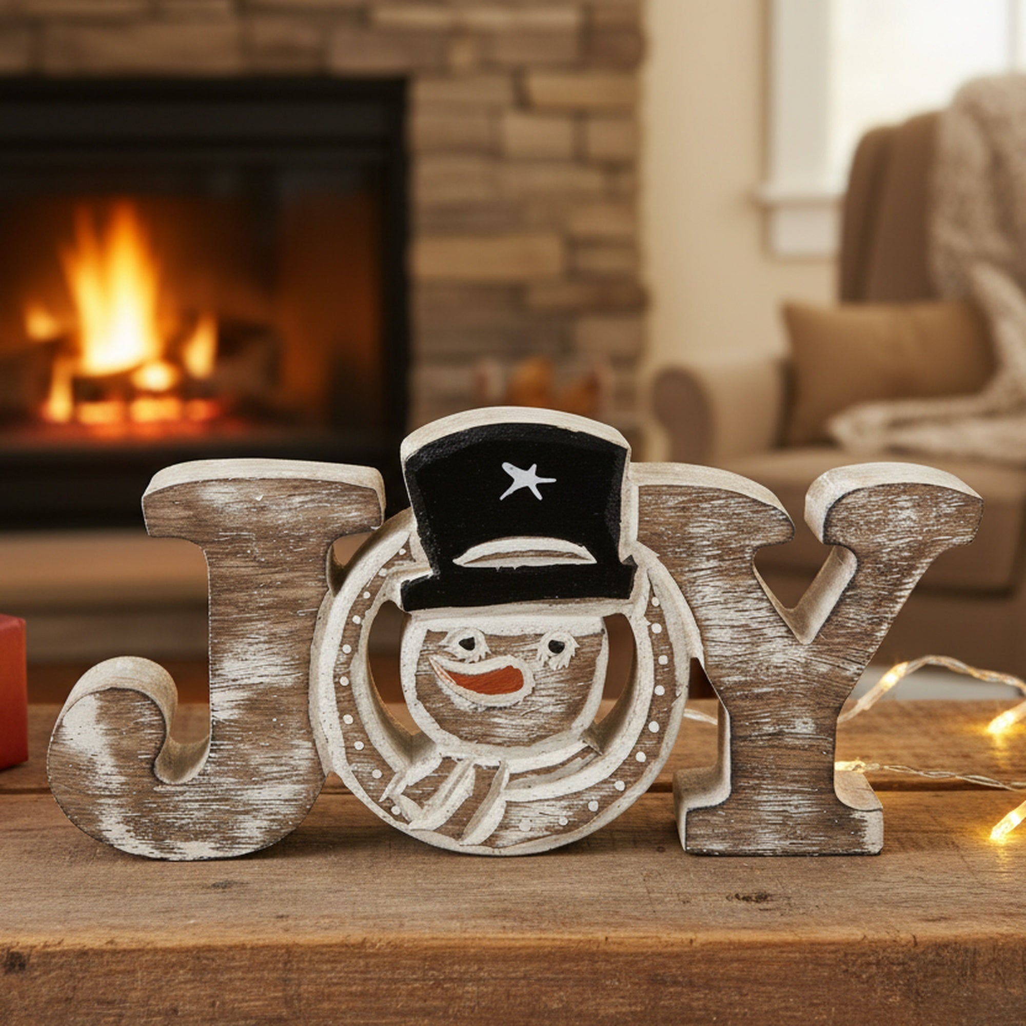 Mango Wood Decor Joy Snowman, Christmas, Holiday Decor
