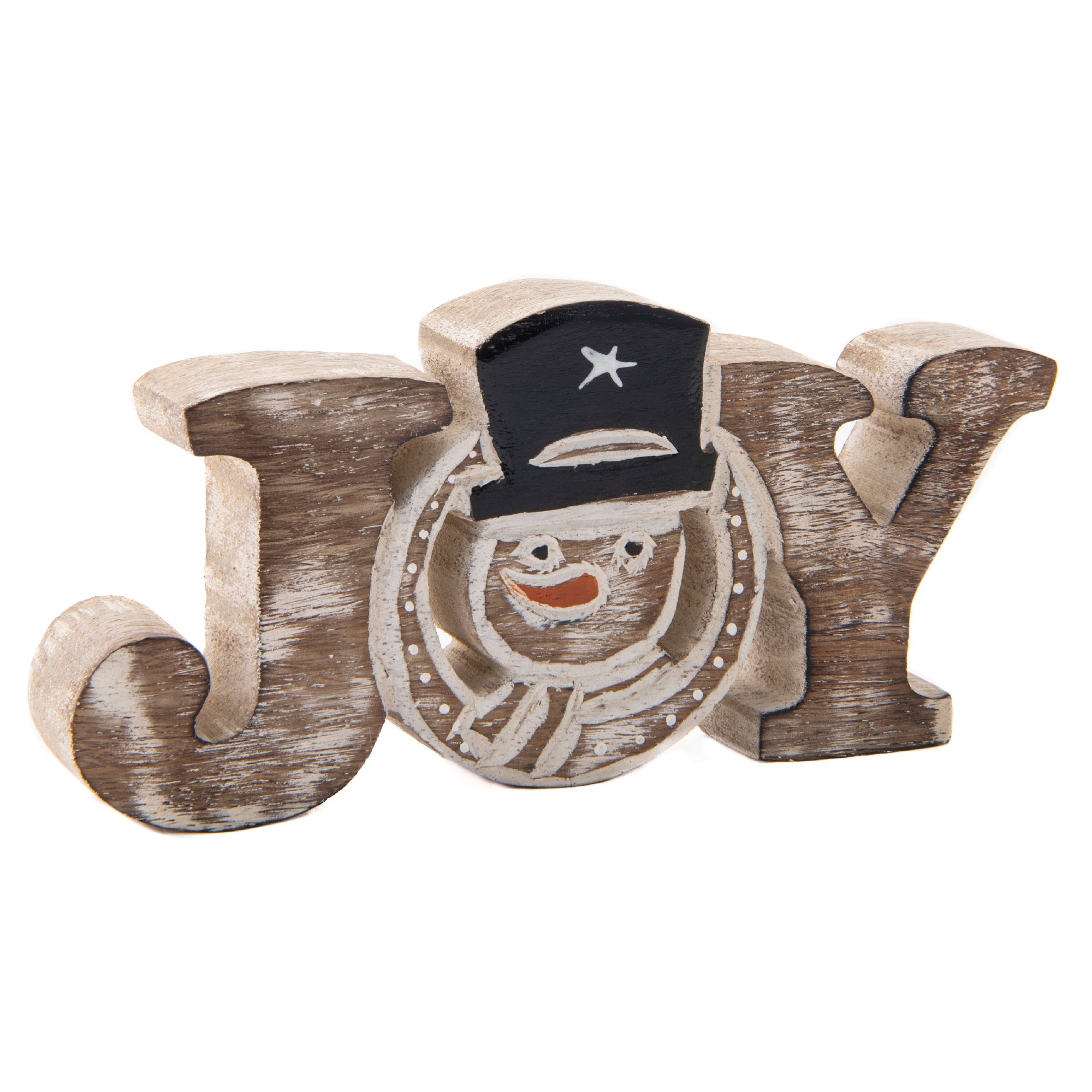 Mango Wood Decor Joy Snowman, Christmas, Holiday Decor