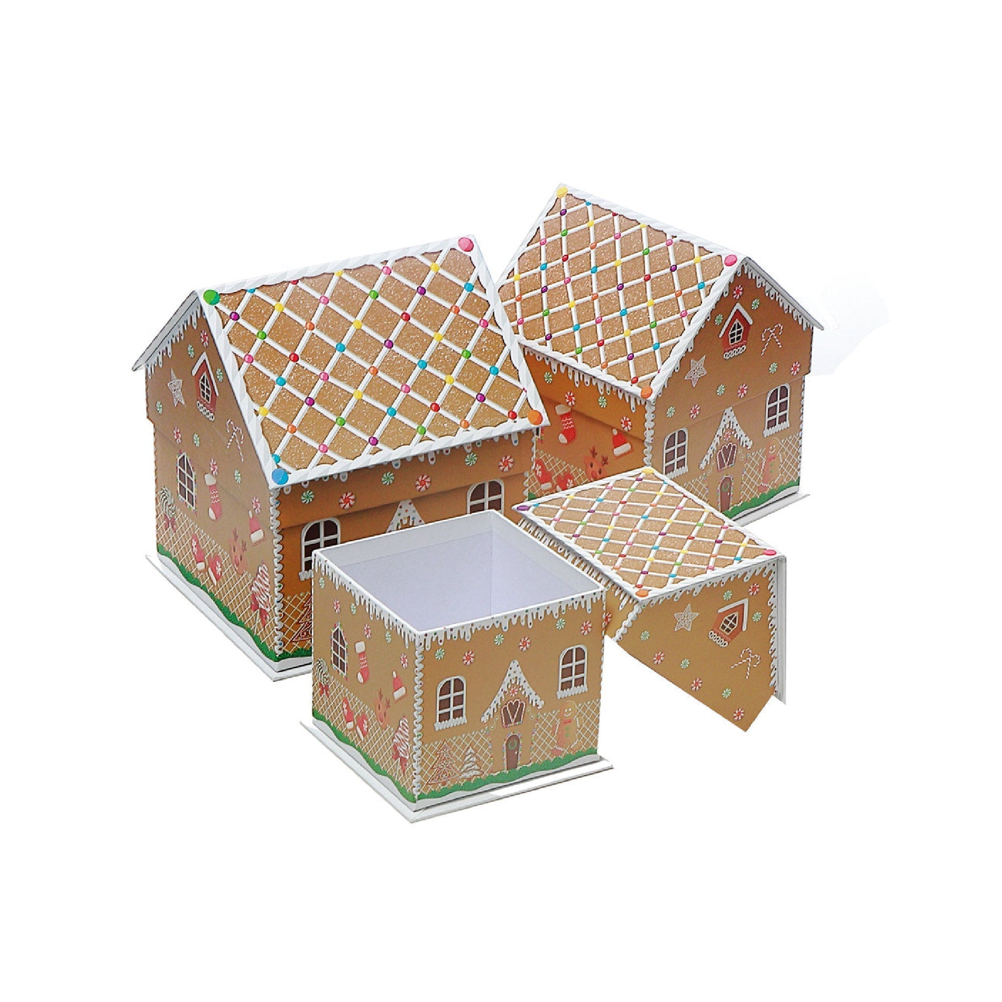 House-Shaped Nesting Boxes Set of 3 Christmas House – Holiday Storage Boxes, Festive Gift Packaging, Christmas Décor