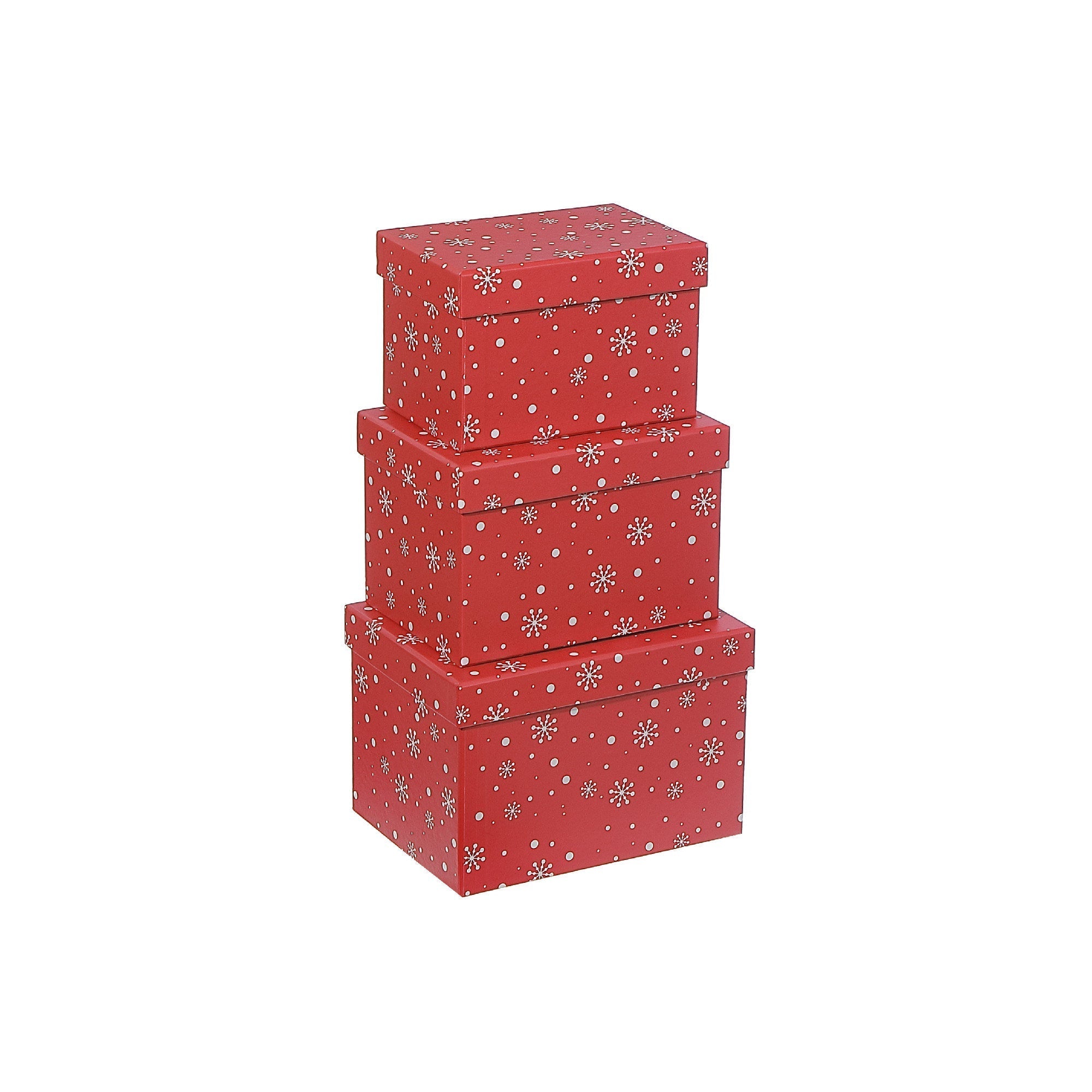 Rectangular Nesting Boxes Set of 3 Snowflake on Red – Christmas Storage Decor, Holiday Organization, Seasonal Tabletop Accent