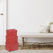 Rectangular Nesting Boxes Set of 3 Snowflake on Red – Christmas Storage Decor, Holiday Organization, Seasonal Tabletop Accent